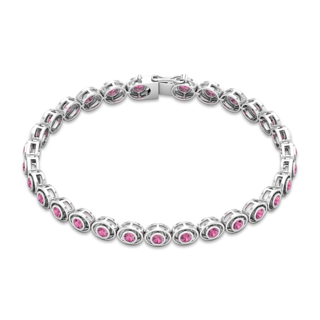 Bezel Set Natural Pink Tourmaline Tennis Bracelet for Women