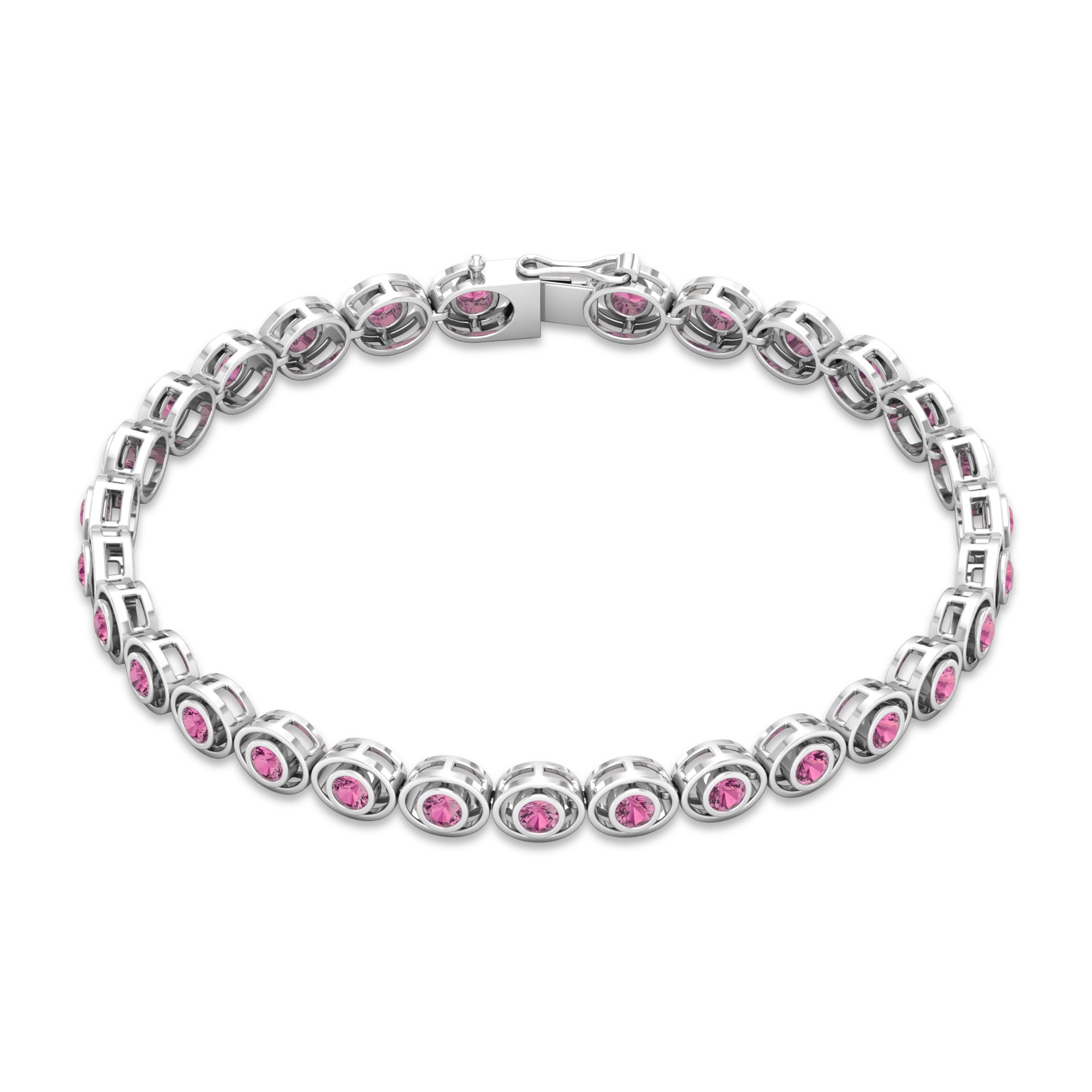 Bezel Set Natural Pink Tourmaline Tennis Bracelet for Women