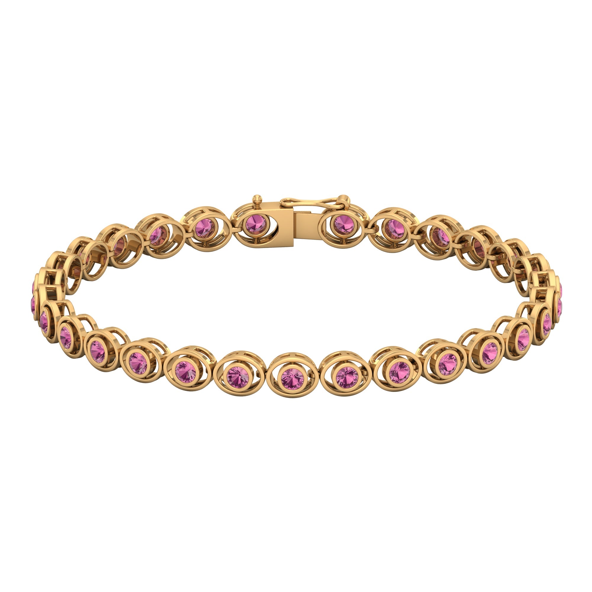 Bezel Set Natural Pink Tourmaline Tennis Bracelet for Women