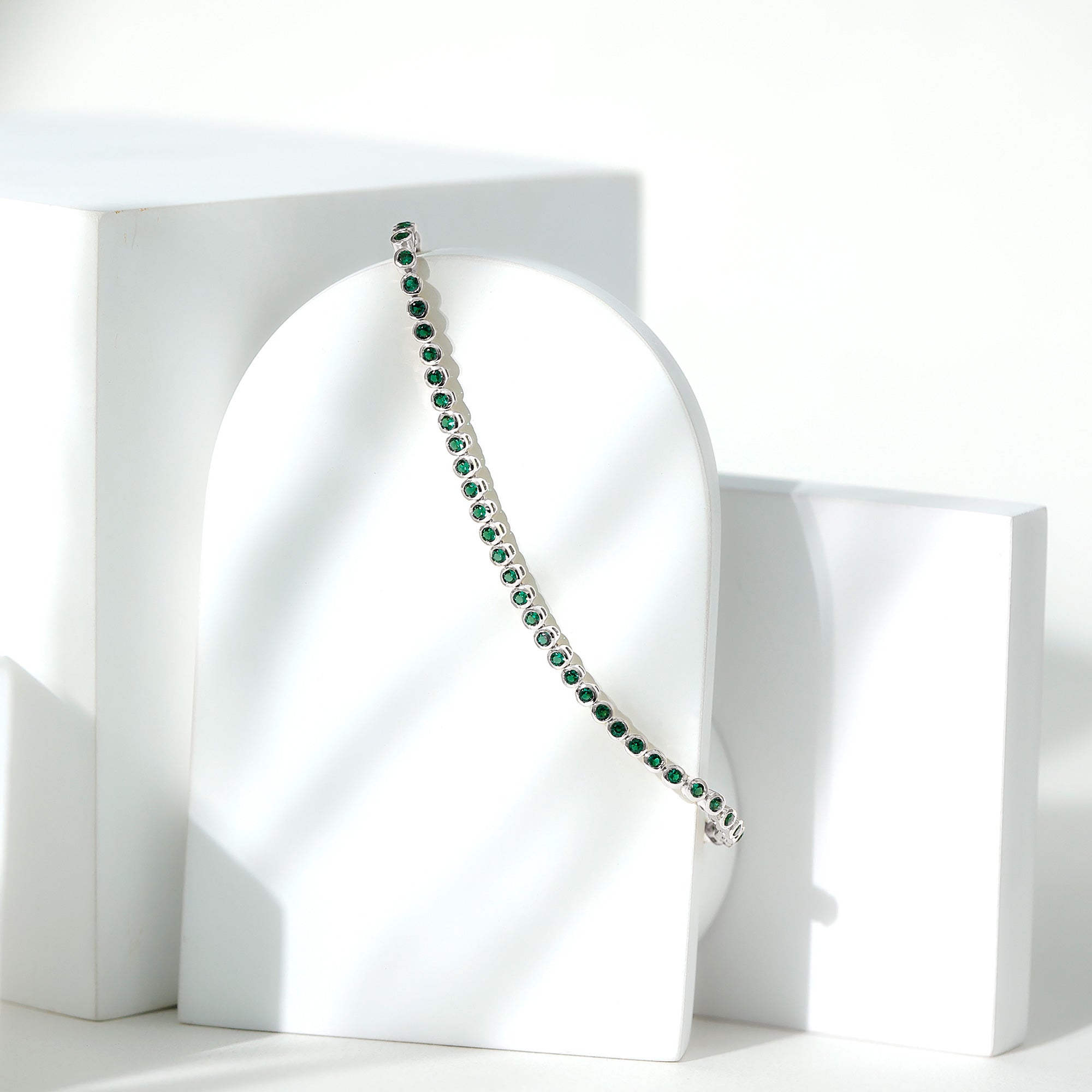 Bezel Set Lab Created Emerald Tennis Bracelet for Women