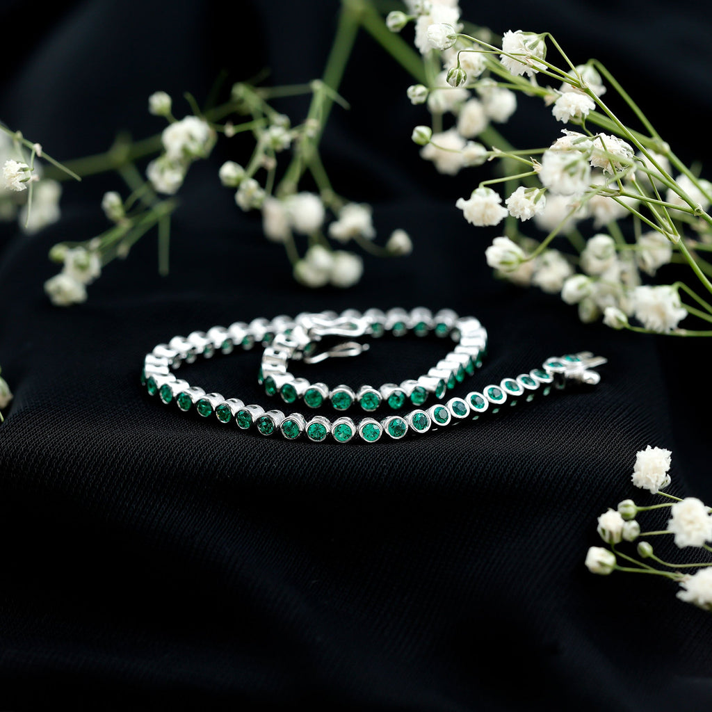 Bezel Set Lab Created Emerald Tennis Bracelet for Women