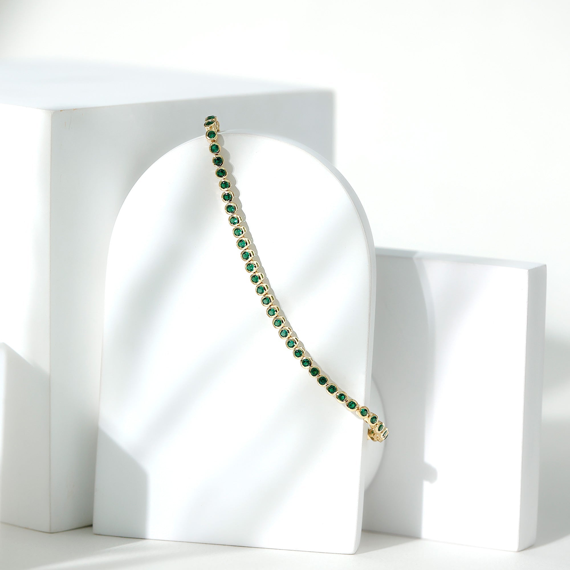 Bezel Set Lab Created Emerald Tennis Bracelet for Women