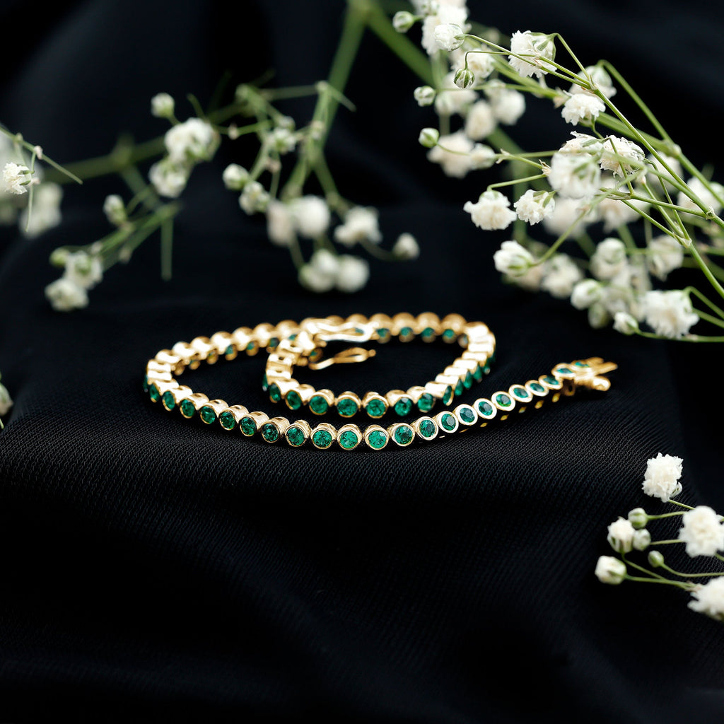 Bezel Set Lab Created Emerald Tennis Bracelet for Women