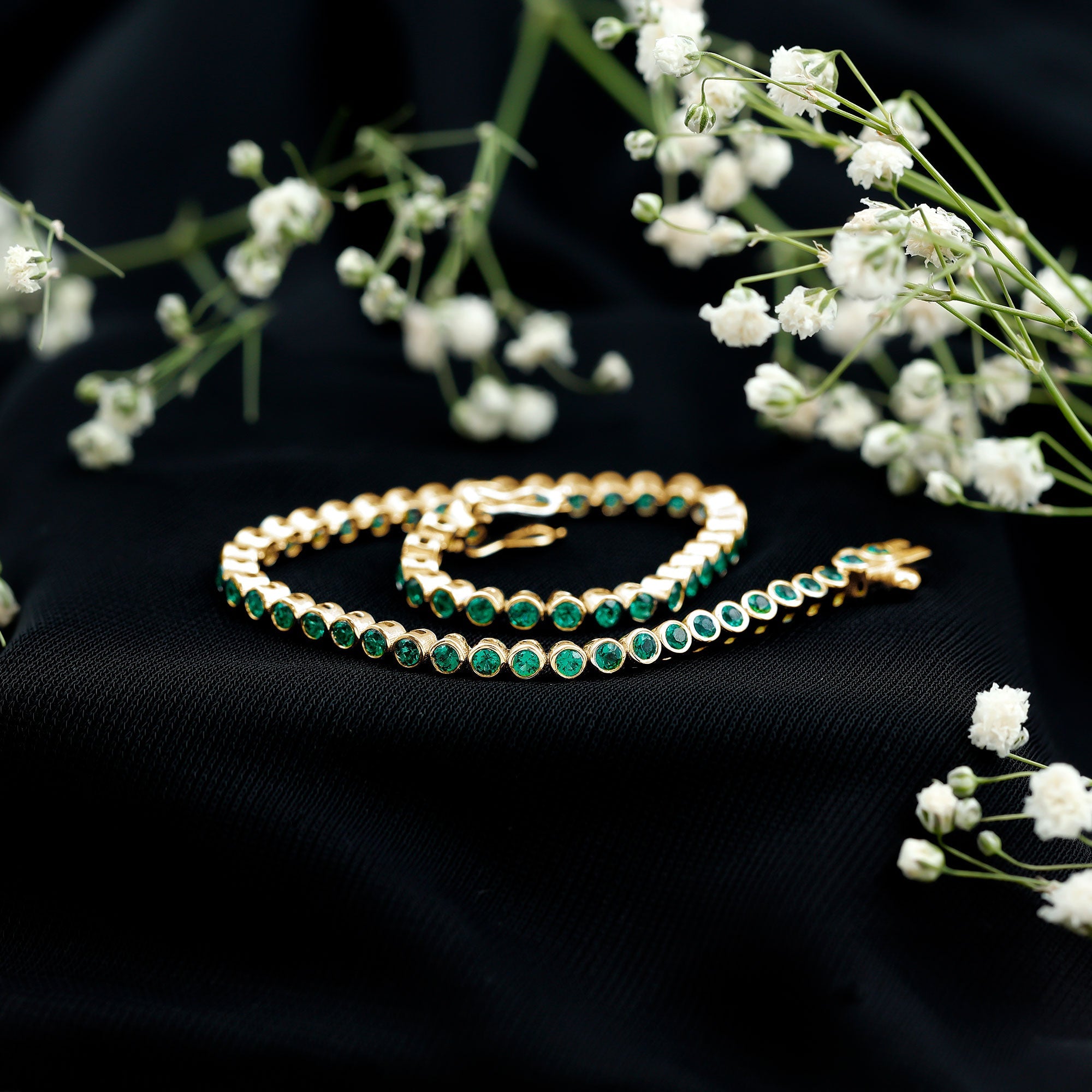Bezel Set Lab Created Emerald Tennis Bracelet for Women