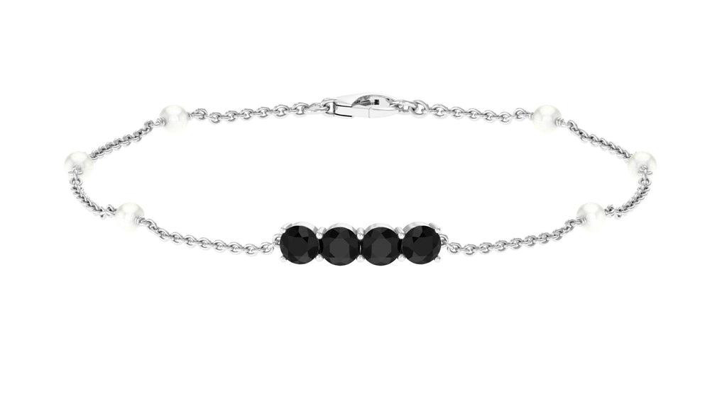 1.8 Carat Black Onyx and Freshwater Pearl Station Bracelet