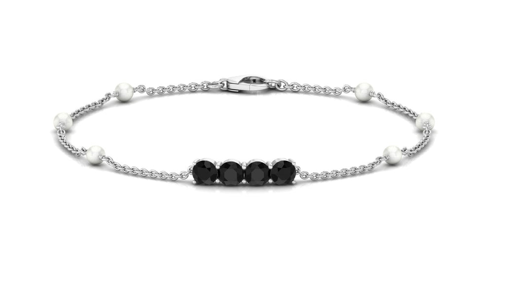 1.8 Carat Black Onyx and Freshwater Pearl Station Bracelet