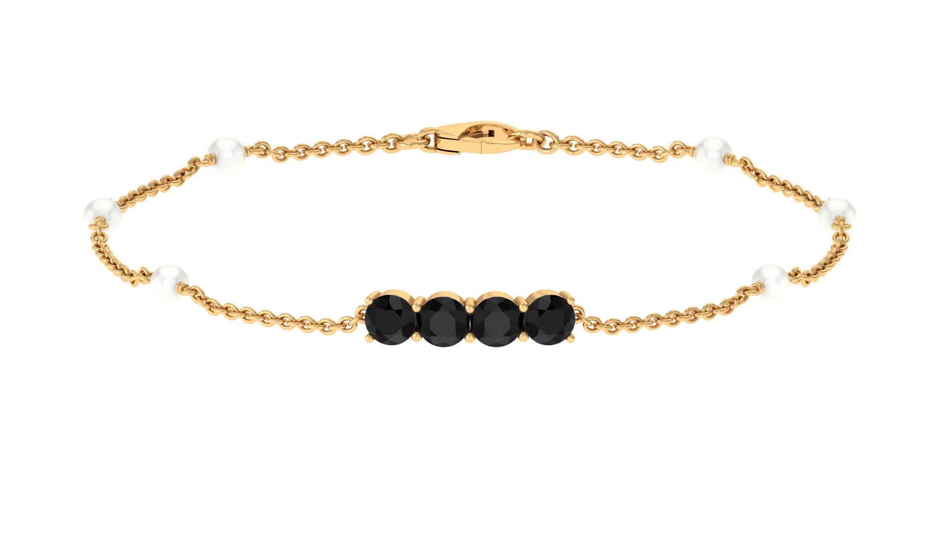 1.8 Carat Black Onyx and Freshwater Pearl Station Bracelet