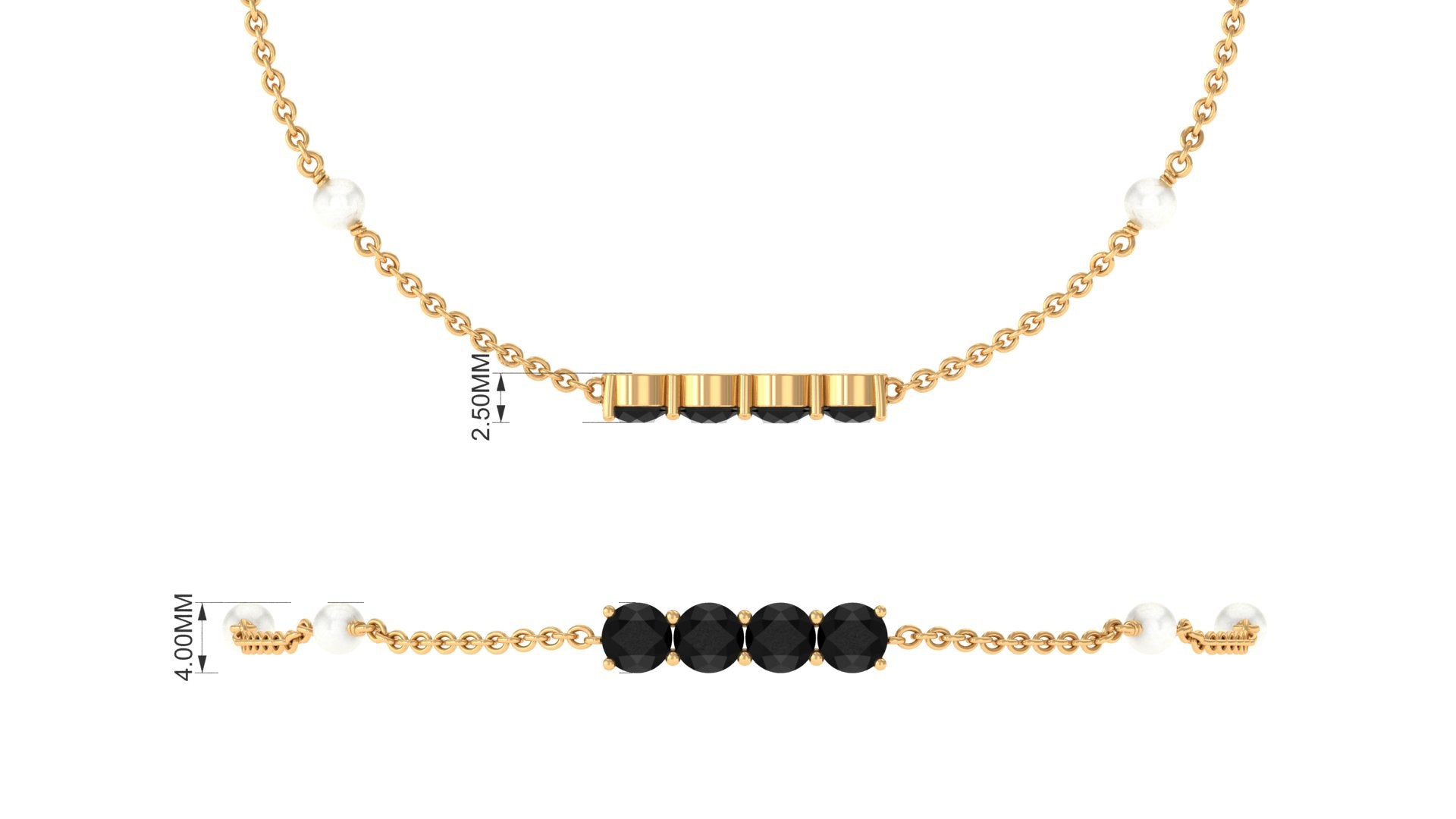 1.8 Carat Black Onyx and Freshwater Pearl Station Bracelet