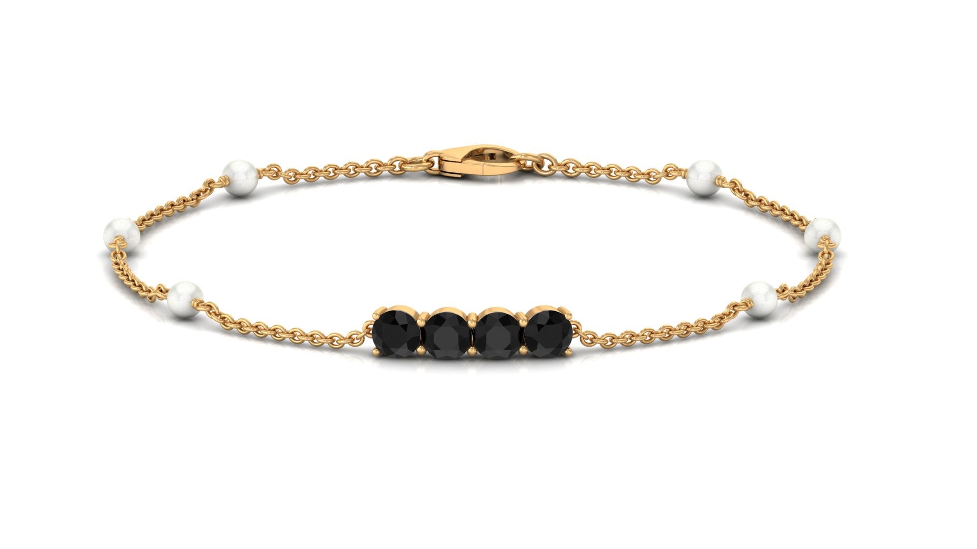 1.8 Carat Black Onyx and Freshwater Pearl Station Bracelet
