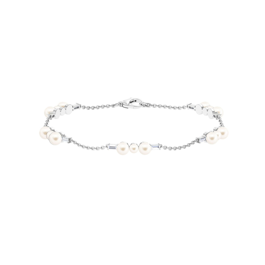 7.4 Carat Certified Freshwater Pearl Station Bracelet with Moissanite