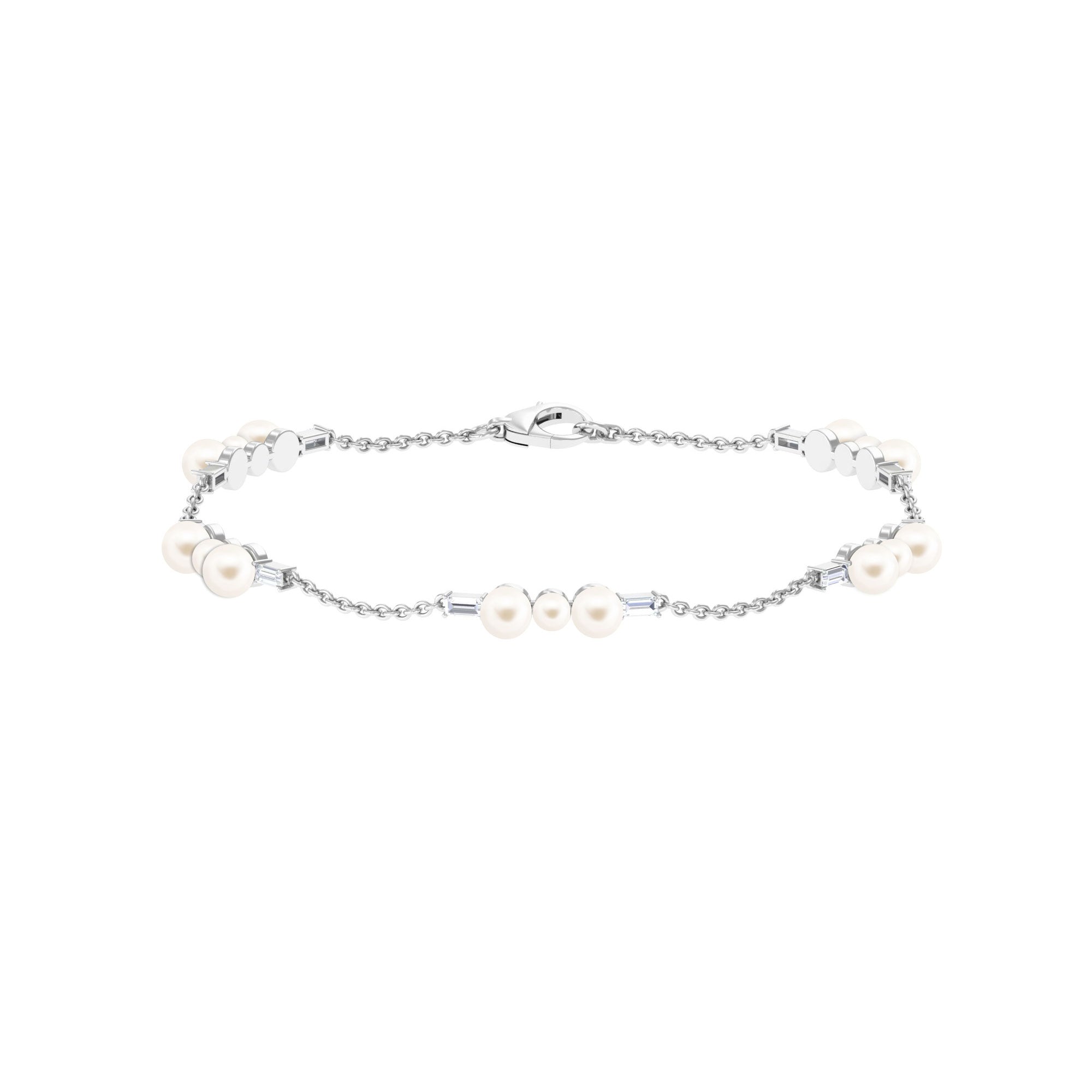 7.4 Carat Certified Freshwater Pearl Station Bracelet with Moissanite
