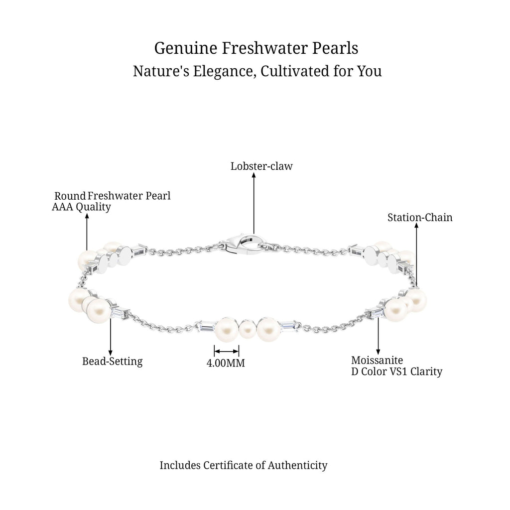 7.4 Carat Certified Freshwater Pearl Station Bracelet with Moissanite