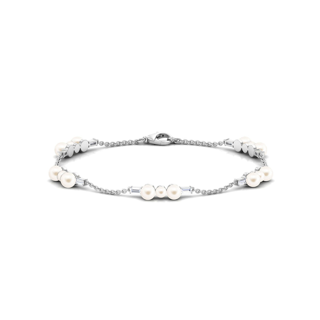7.4 Carat Certified Freshwater Pearl Station Bracelet with Moissanite