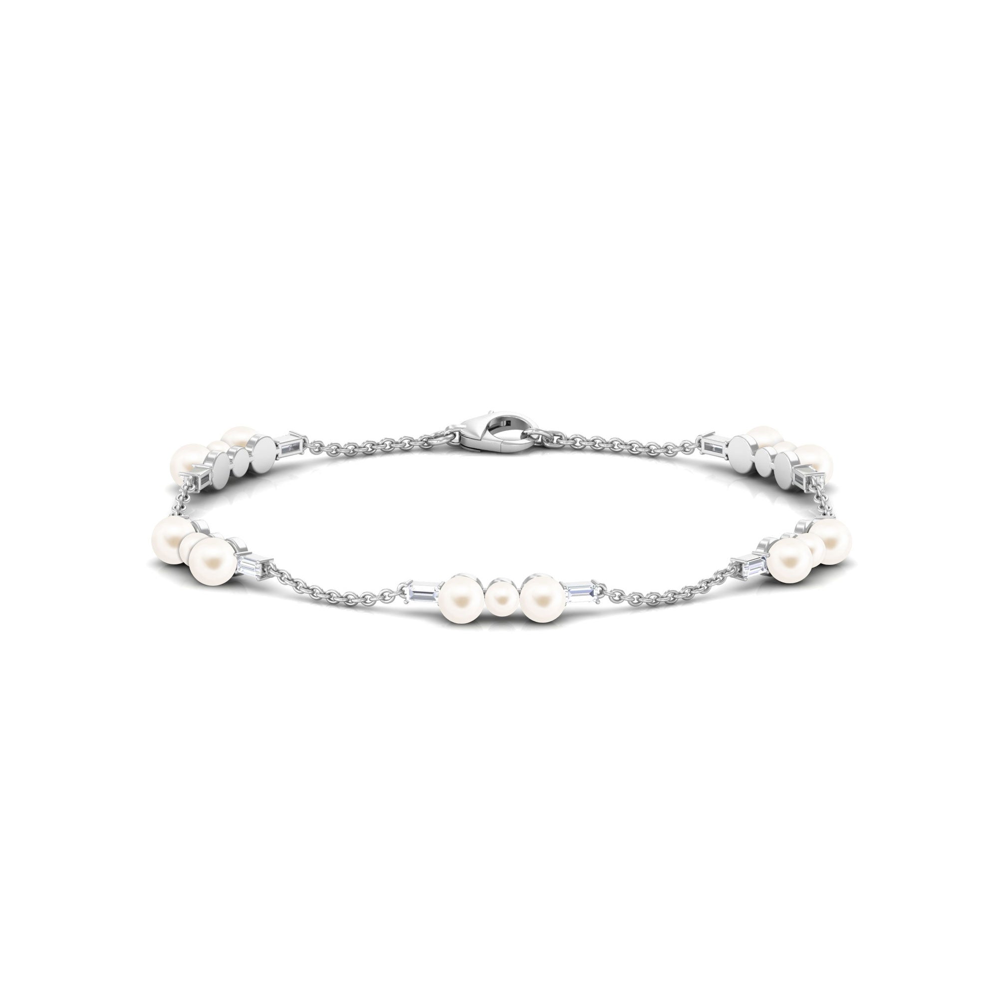 7.4 Carat Certified Freshwater Pearl Station Bracelet with Moissanite