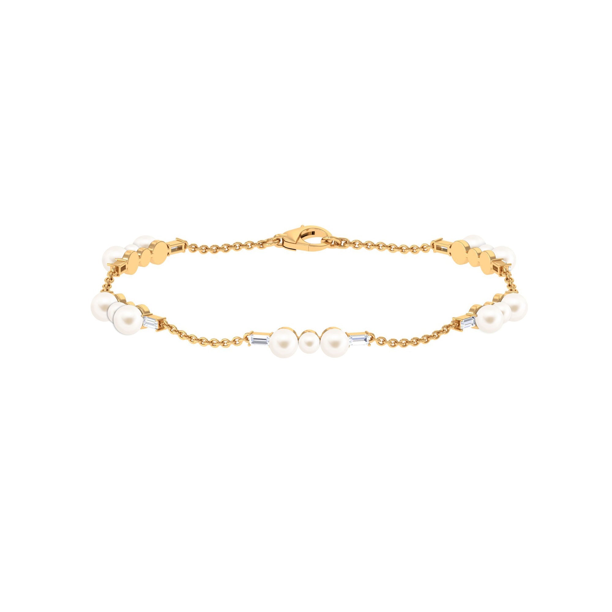 7.4 Carat Certified Freshwater Pearl Station Bracelet with Moissanite