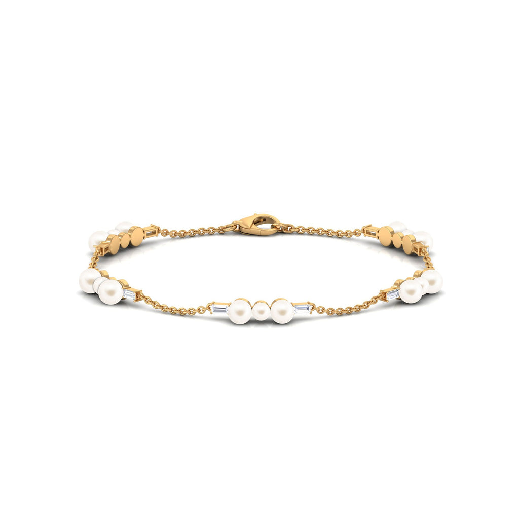 7.4 Carat Certified Freshwater Pearl Station Bracelet with Moissanite