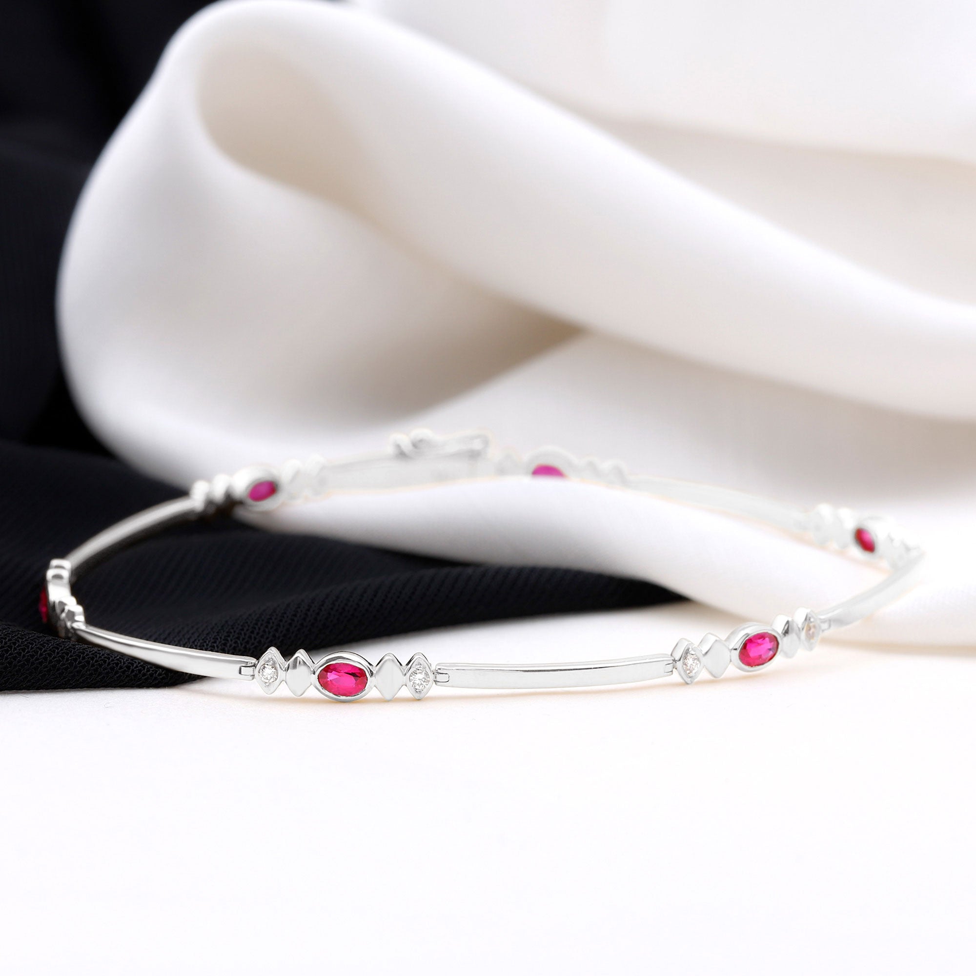 Oval Lab Grown Ruby Link Bracelet with Diamond