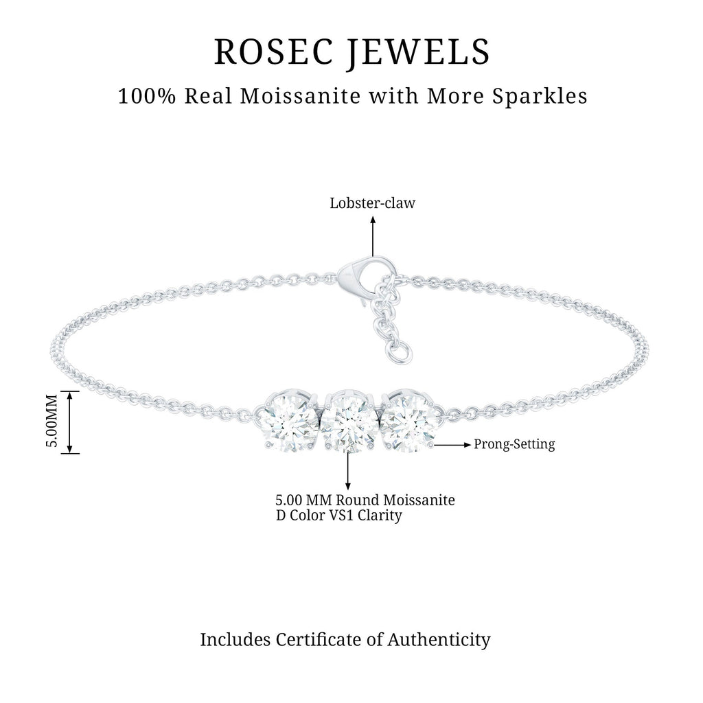 1.5 Carat Three Stone Moissanite Chain Bracelet