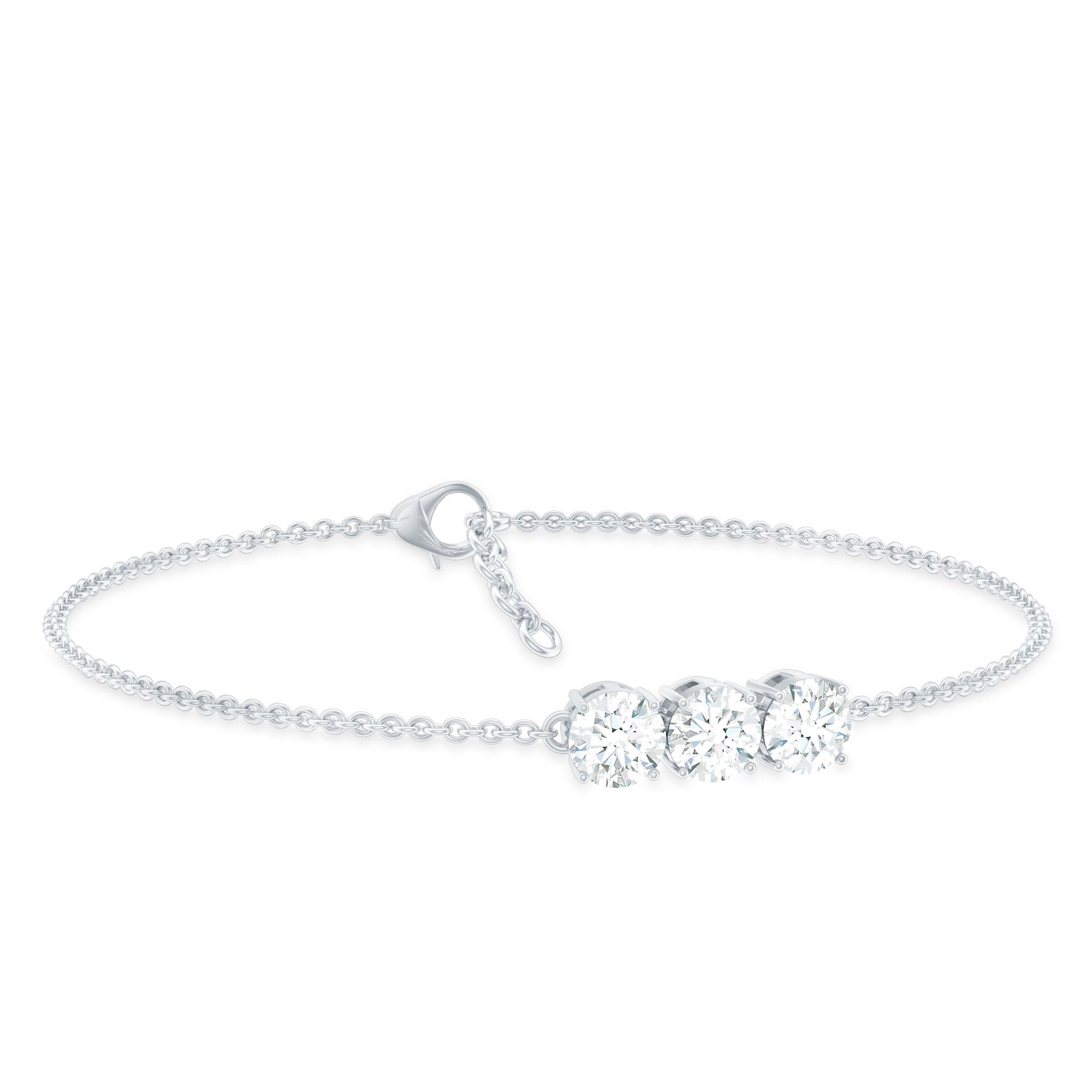1.5 Carat Three Stone Moissanite Chain Bracelet