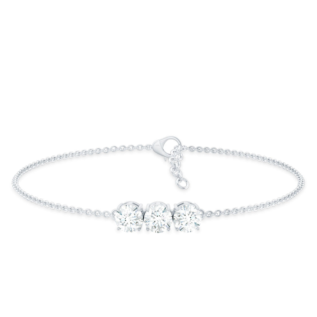 1.5 Carat Three Stone Moissanite Chain Bracelet
