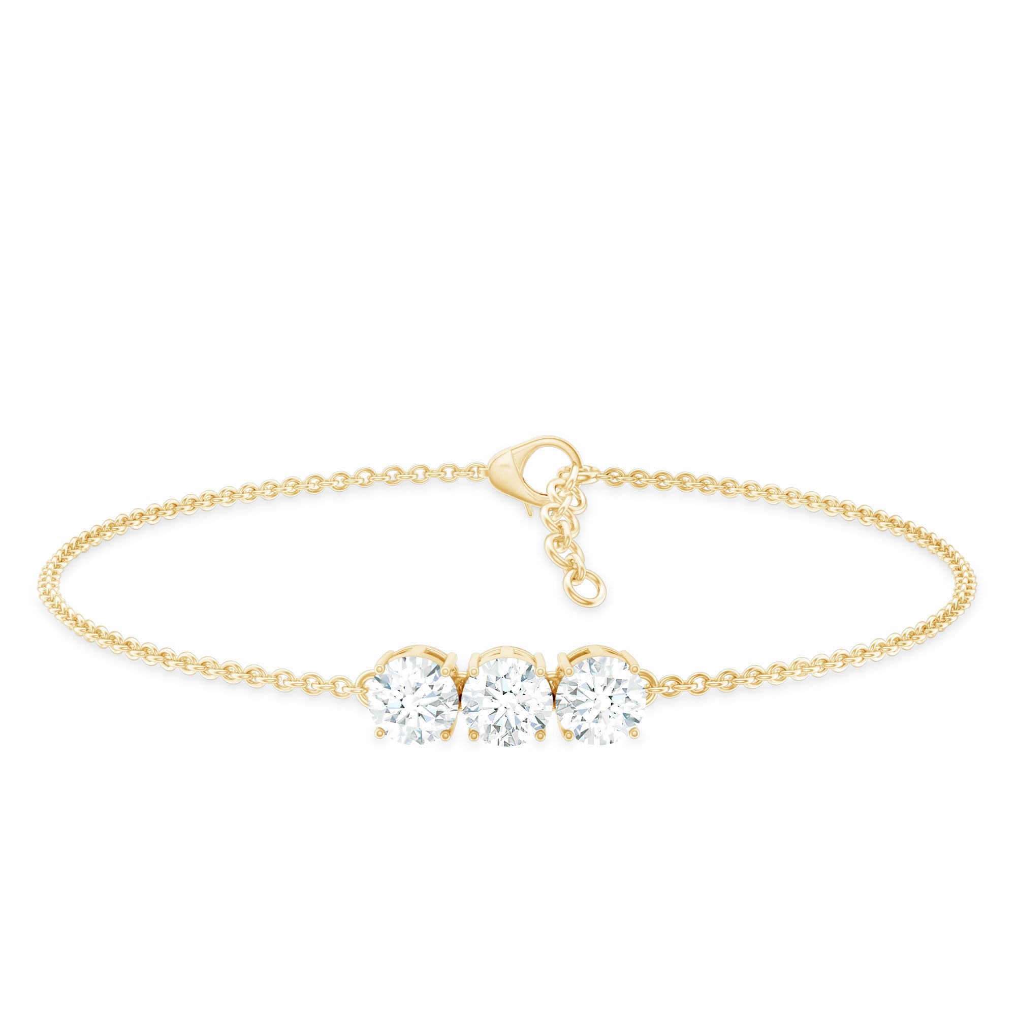 1.5 Carat Three Stone Moissanite Chain Bracelet