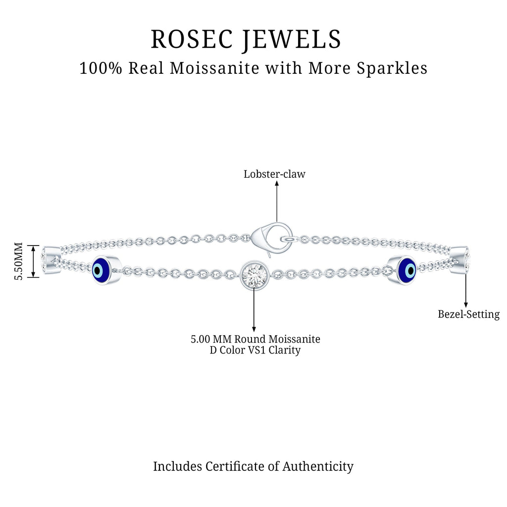 1.5 Carat Certified Moissanite and Evil Eye Station Chain Bracelet