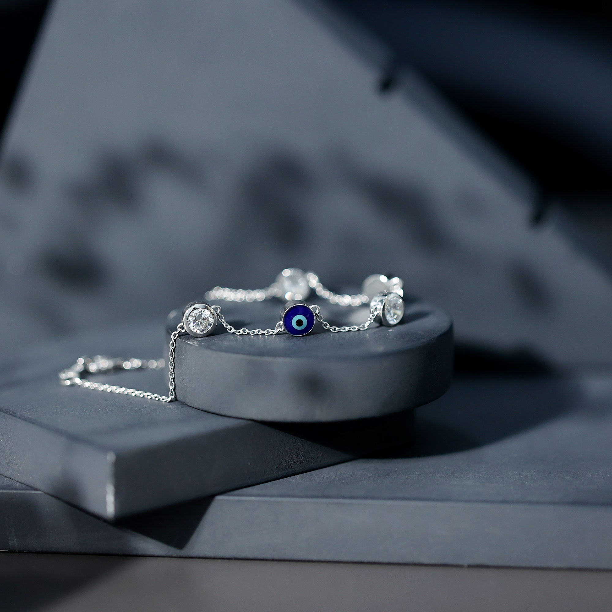 1.5 Carat Certified Moissanite and Evil Eye Station Chain Bracelet