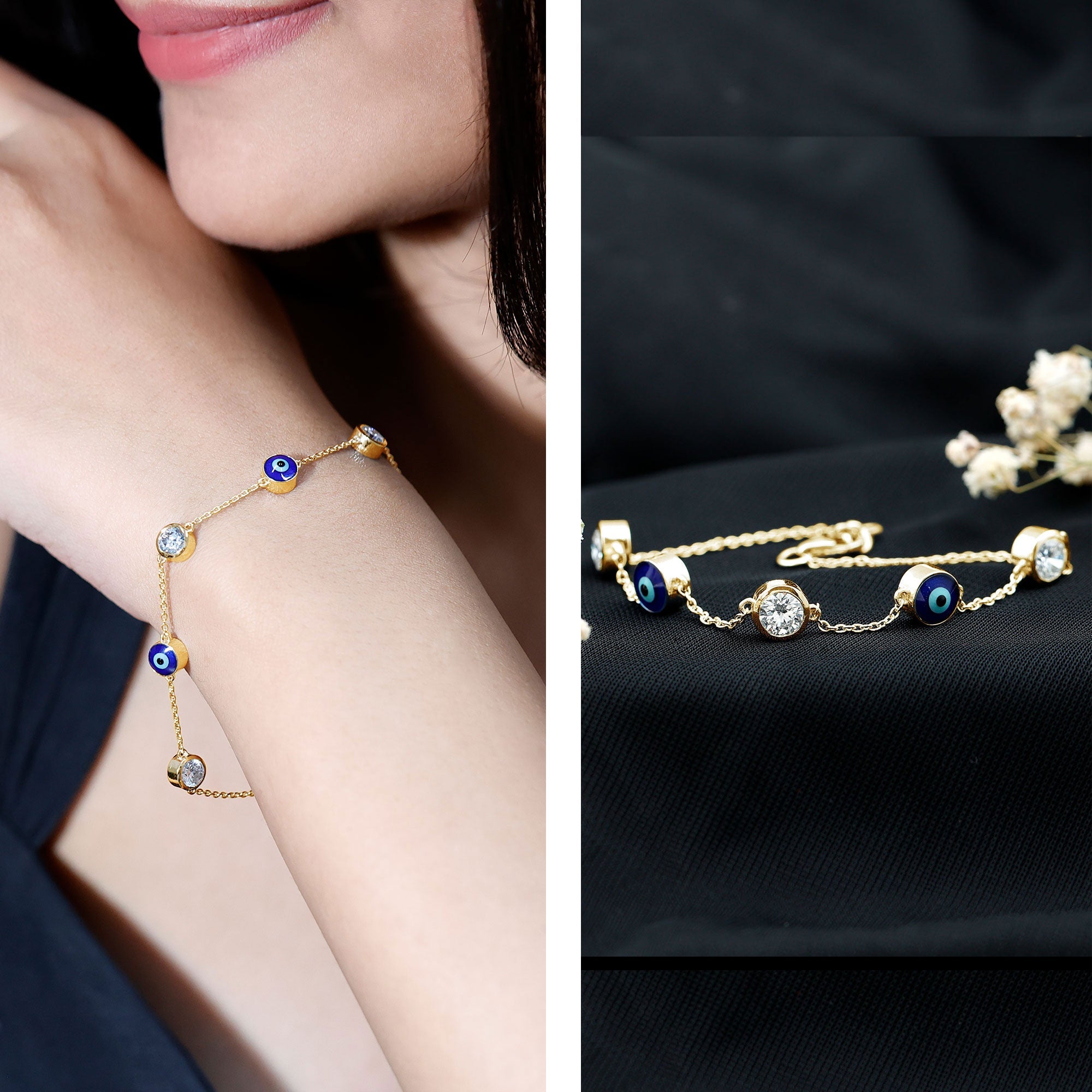 1.5 Carat Certified Moissanite and Evil Eye Station Chain Bracelet
