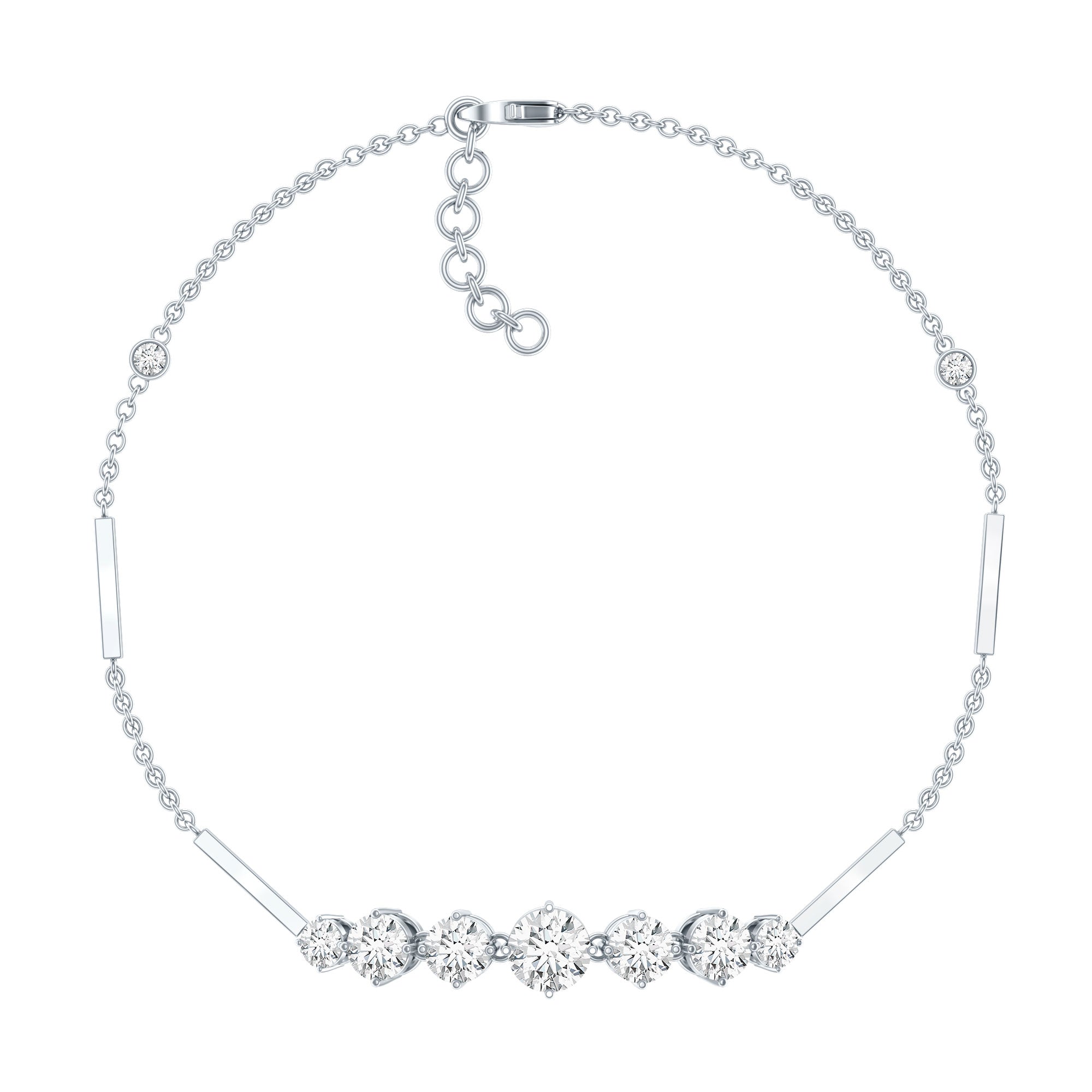 2 Carat Round Moissanite Link Chain Bracelet for Women