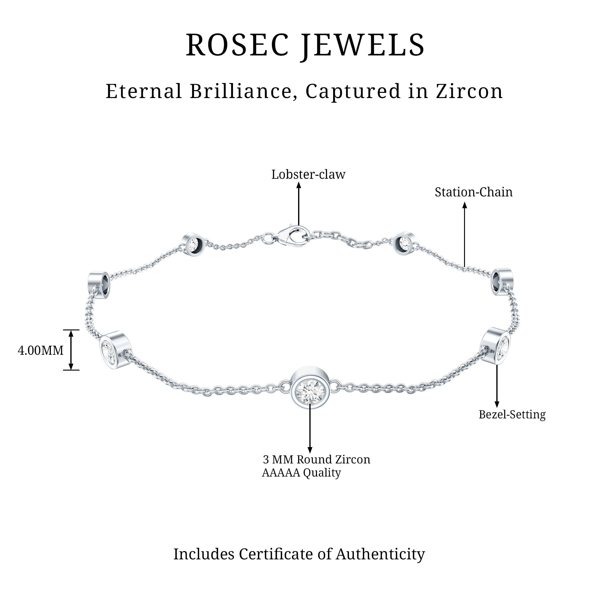 Cubic Zirconia Station Bracelet in Sterling Silver