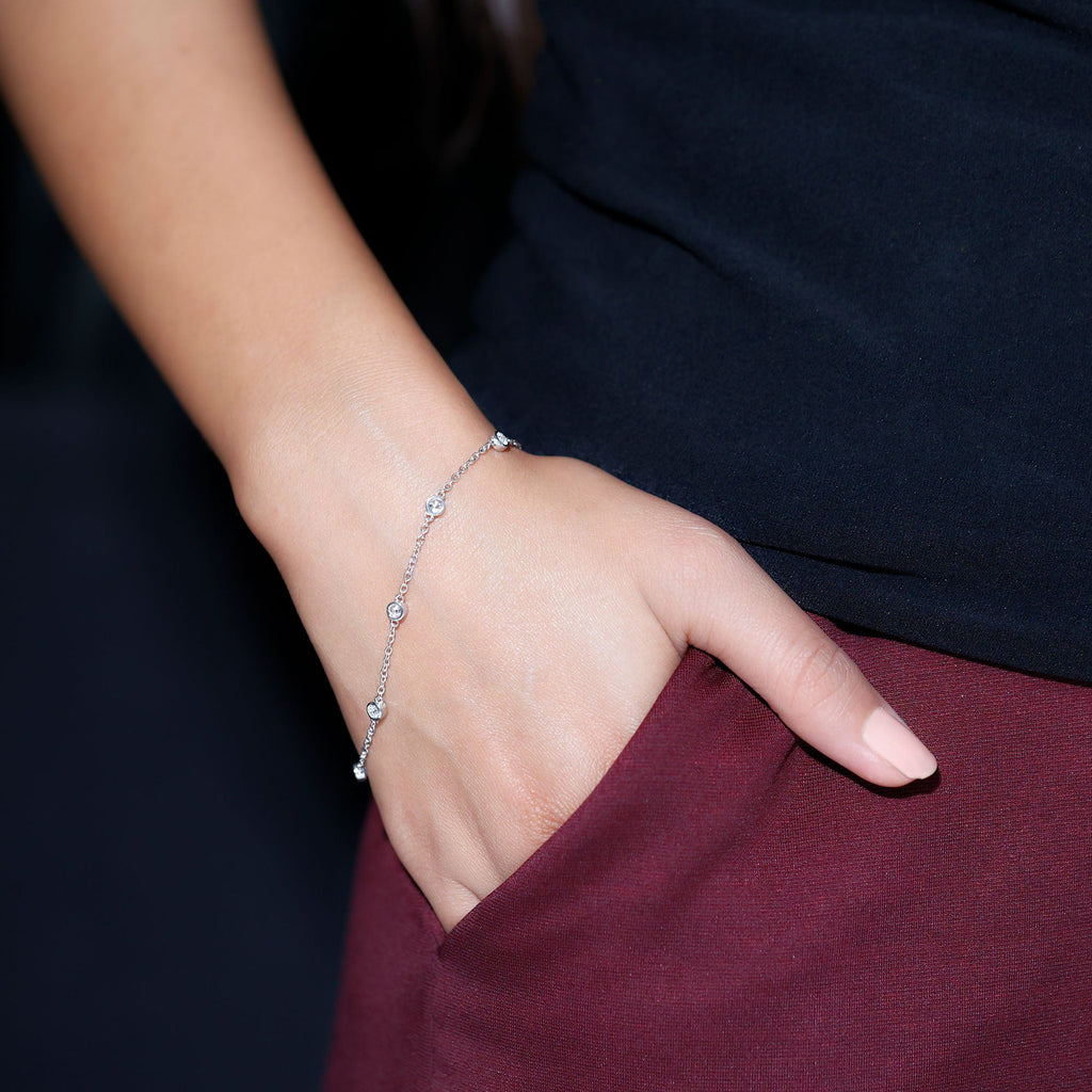 Cubic Zirconia Station Bracelet in Sterling Silver