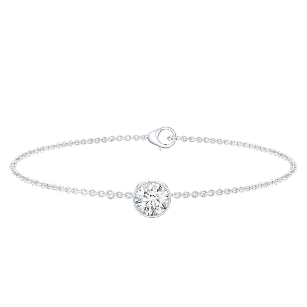 Bezel Set 1.3 Carat CZ Diamond Solitaire Chain Bracelet