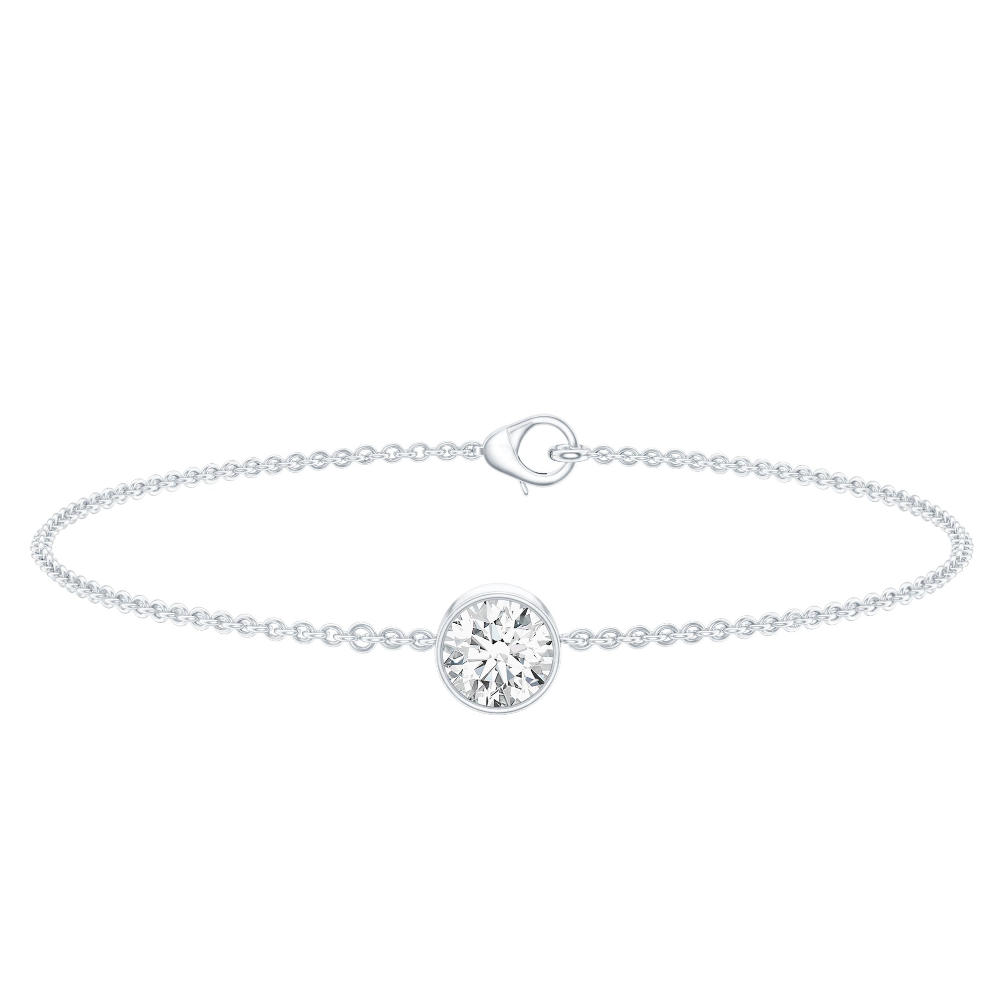 Bezel Set 1.3 Carat CZ Diamond Solitaire Chain Bracelet