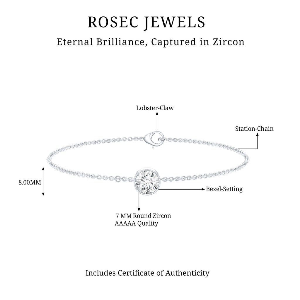 Bezel Set 1.3 Carat CZ Diamond Solitaire Chain Bracelet