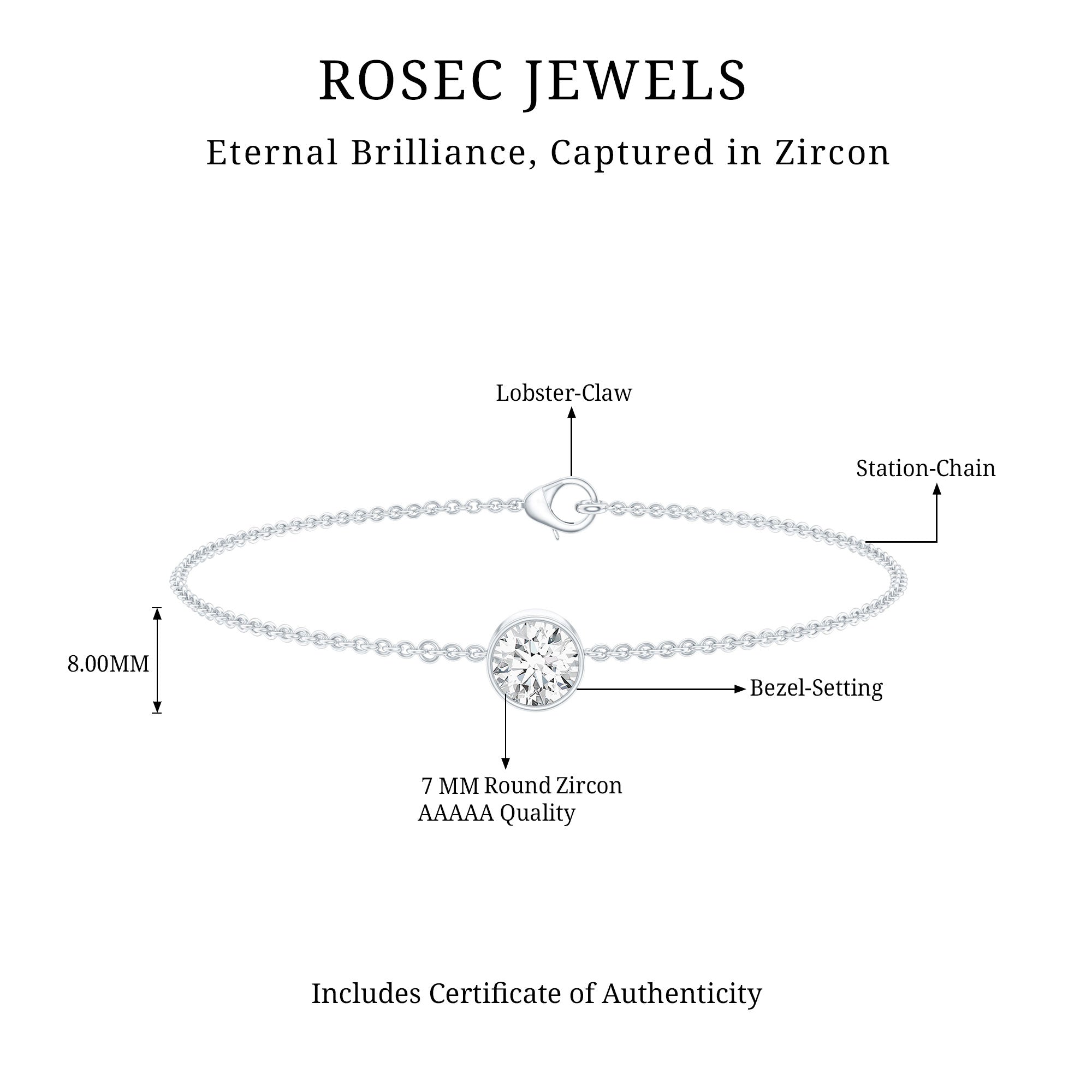 Bezel Set 1.3 Carat CZ Diamond Solitaire Chain Bracelet