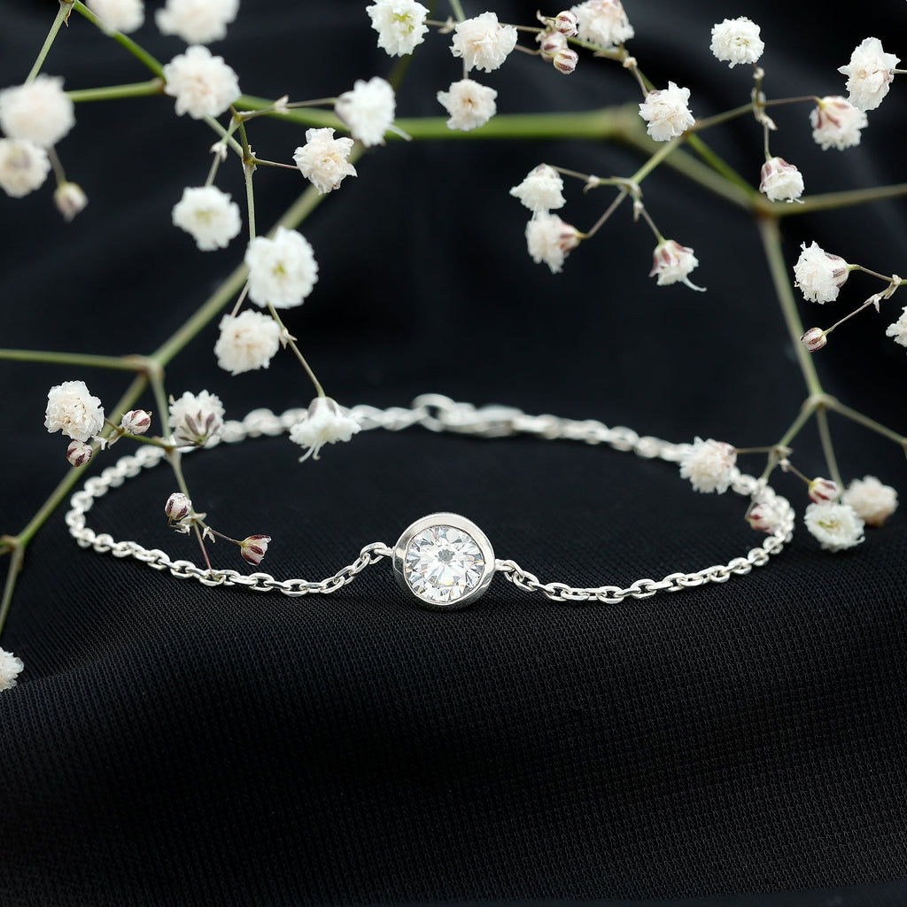 Bezel Set 1.3 Carat CZ Diamond Solitaire Chain Bracelet