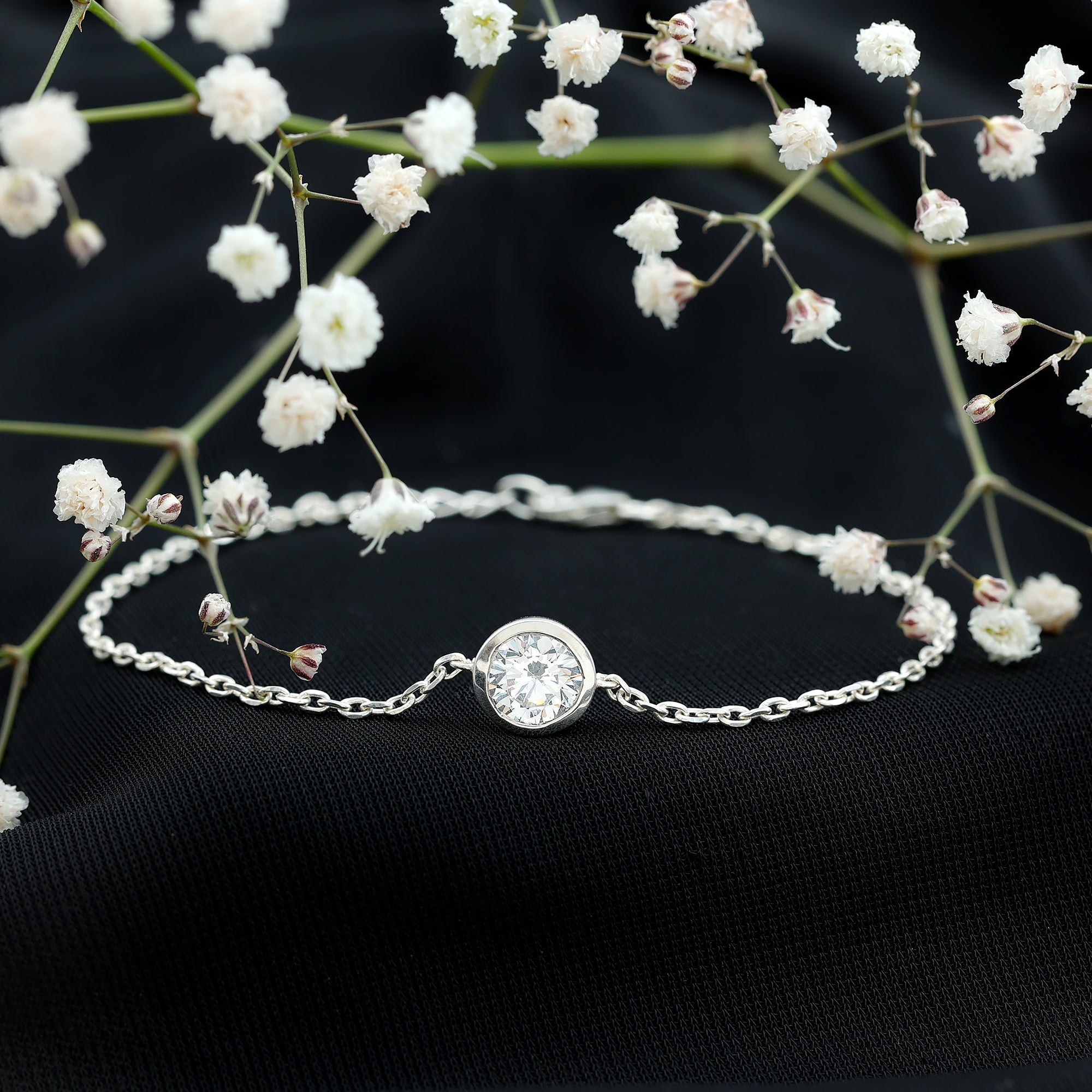 Bezel Set 1.3 Carat CZ Diamond Solitaire Chain Bracelet
