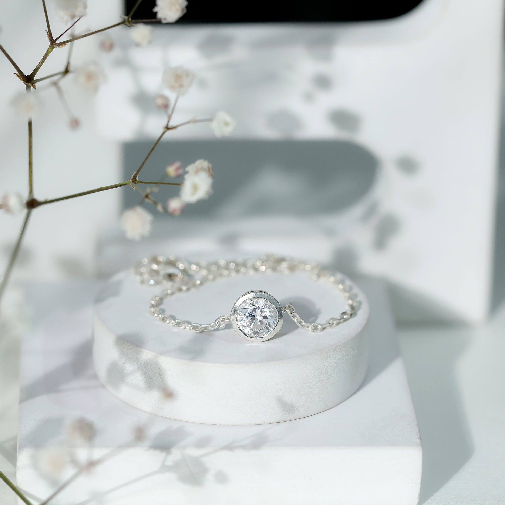 Bezel Set 1.3 Carat CZ Diamond Solitaire Chain Bracelet