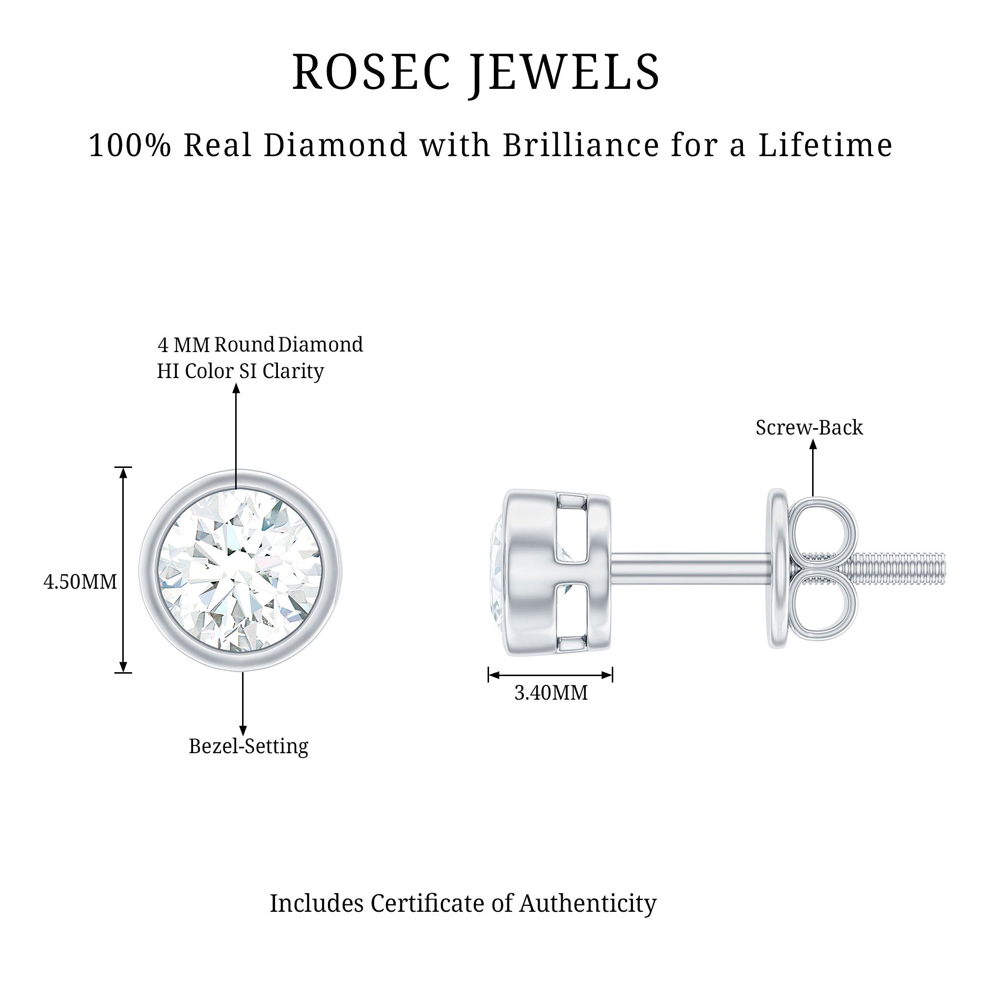 Minimal Bezel Set Diamond Everyday Earrings with Screw Back