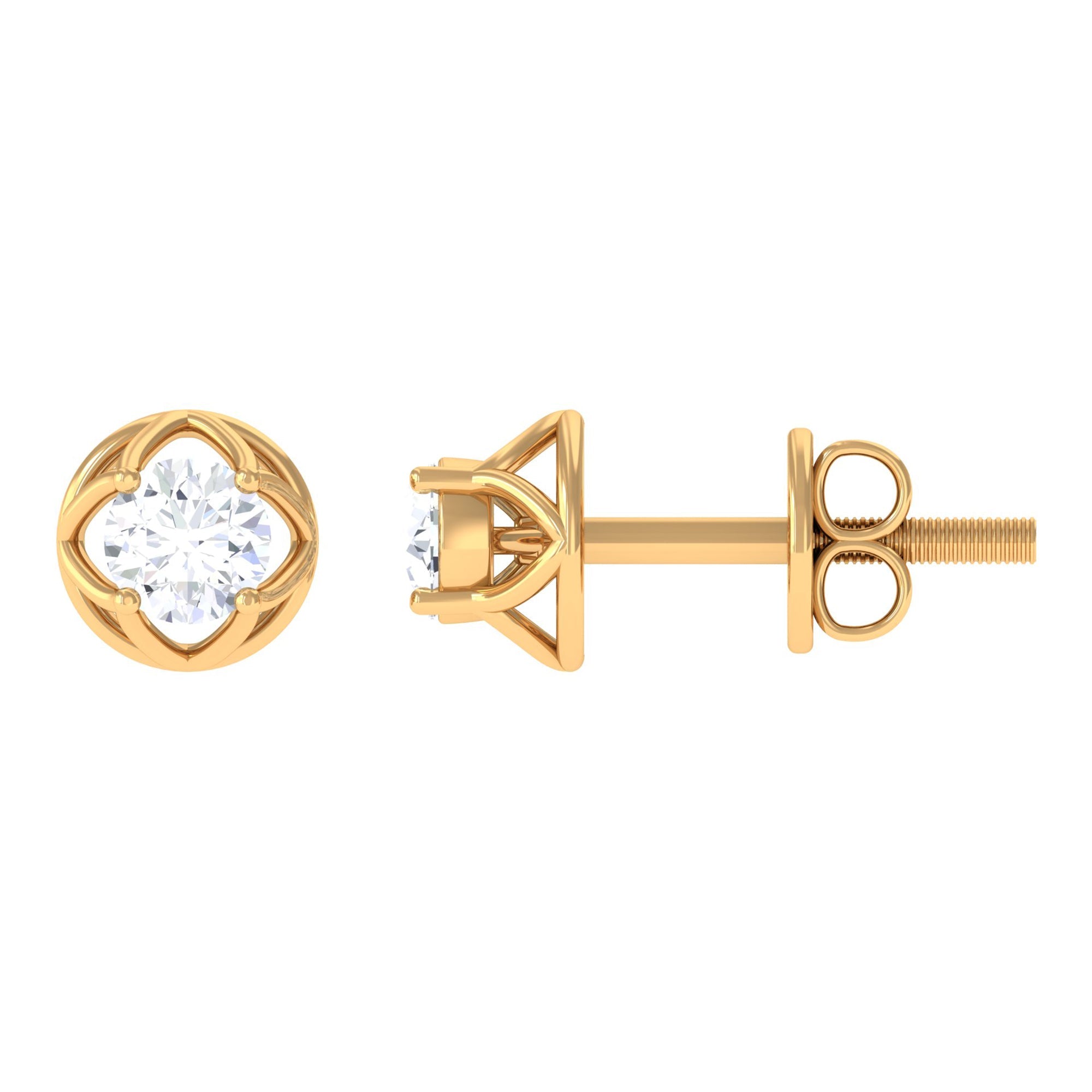 Round Diamond Solitaire Stud Earrings with Screw Back
