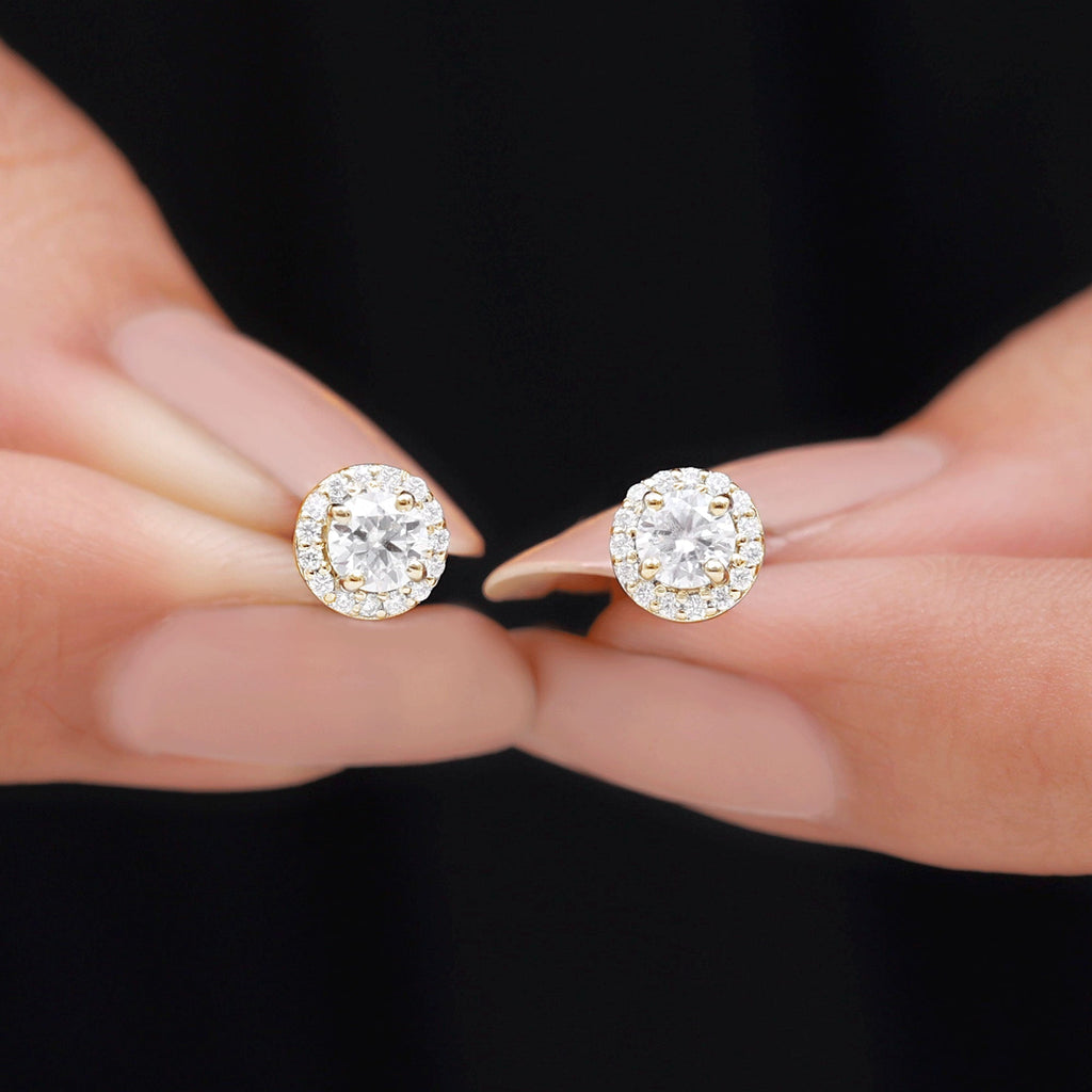 1 CT Zircon Classic Halo Stud Earrings