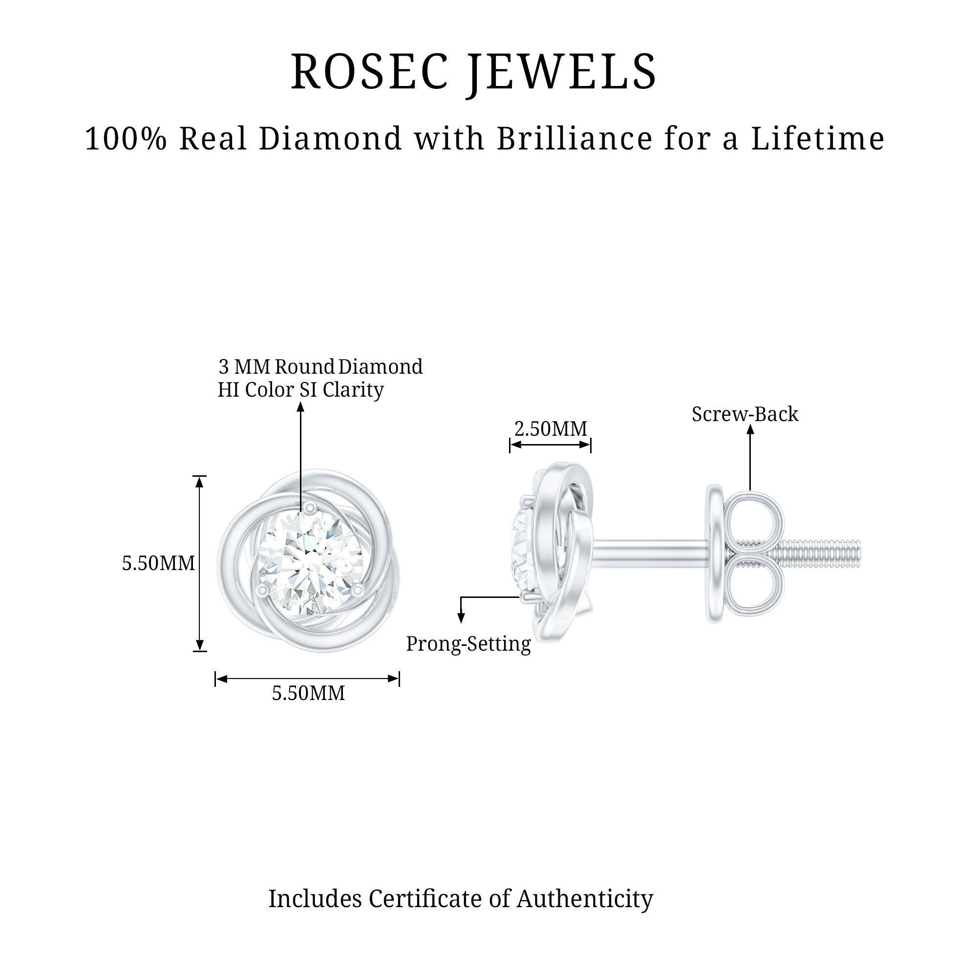 Real Diamond Swirl Stud Earrings for Women
