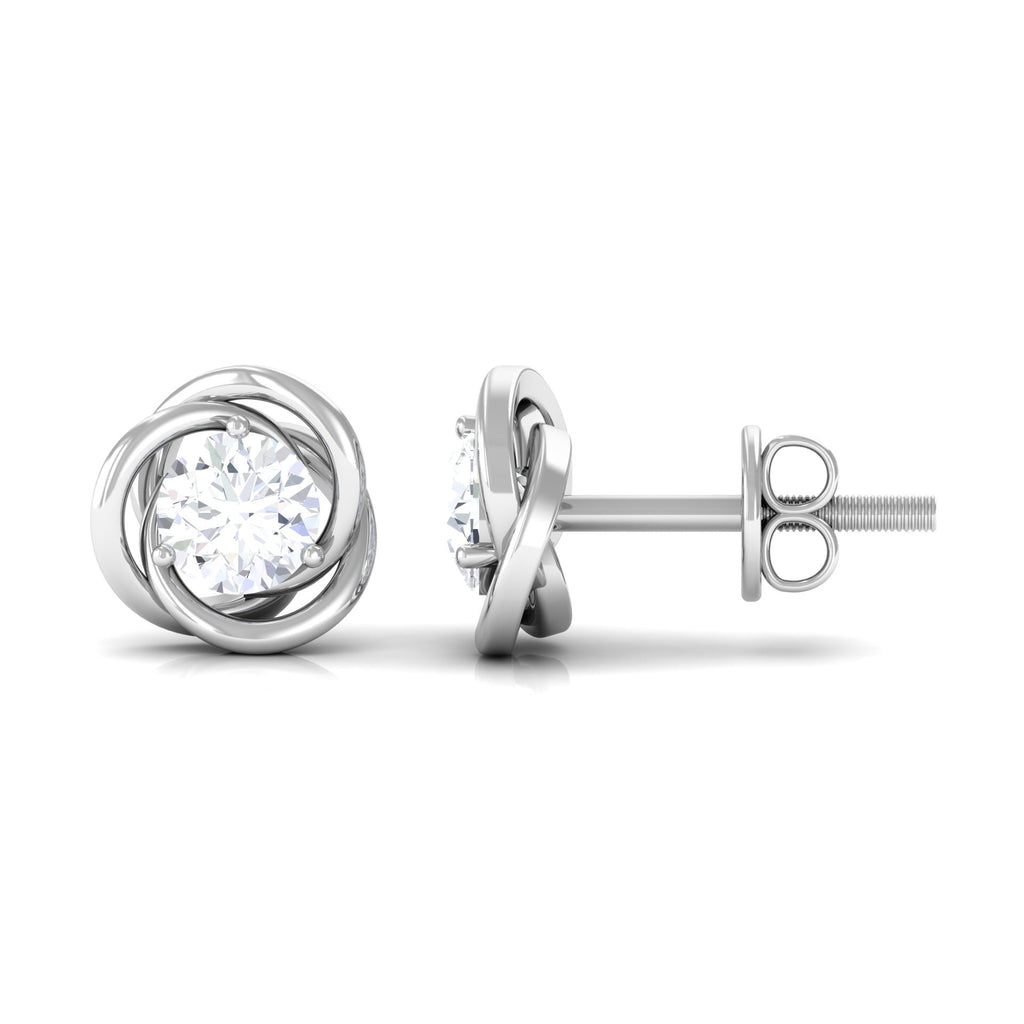 3/4 CT Zircon Solitaire Stud Earrings with Swirl Details