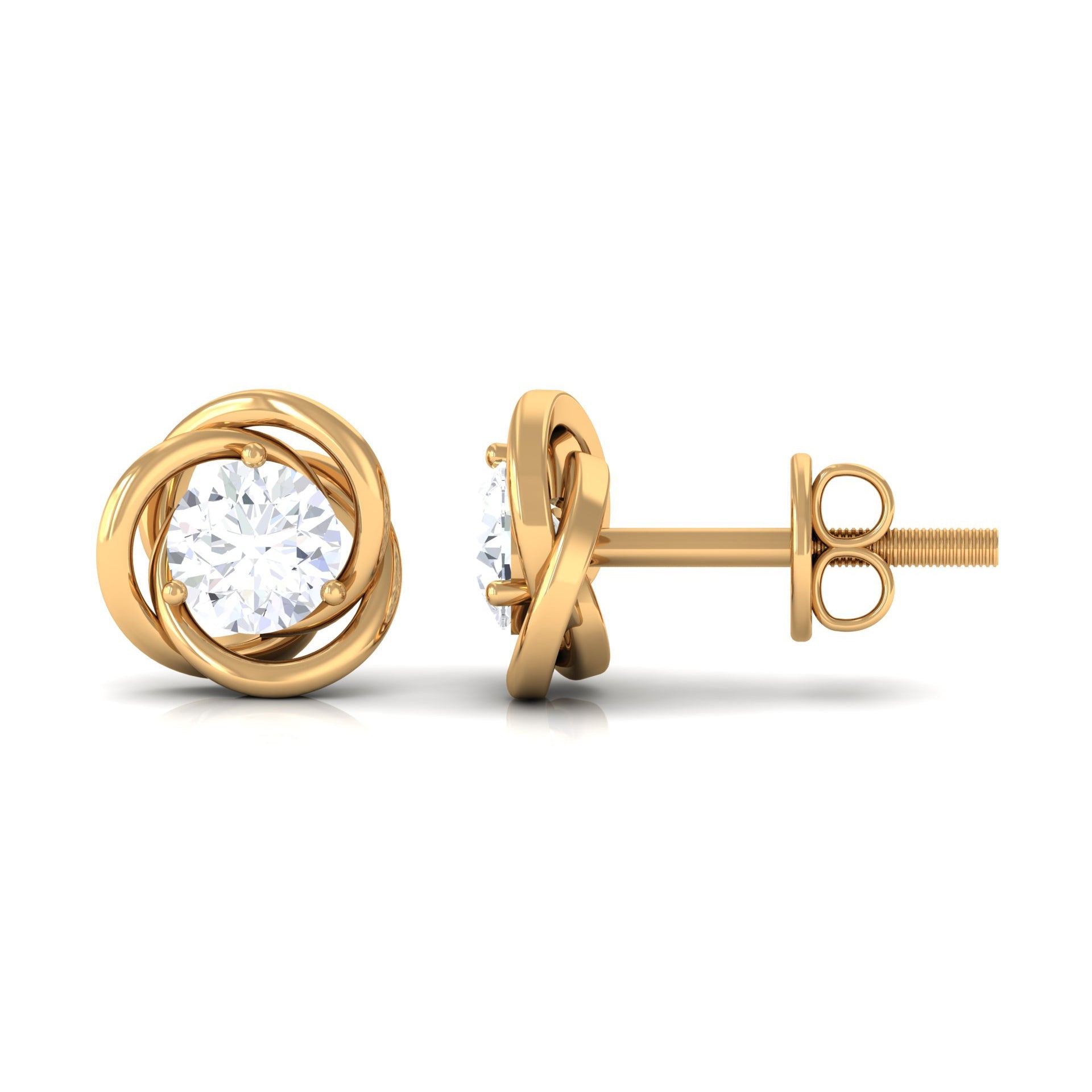 3/4 CT Zircon Solitaire Stud Earrings with Swirl Details