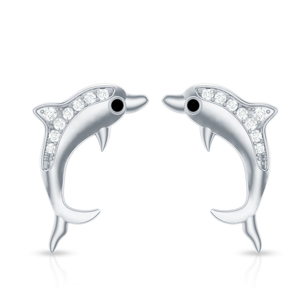 Cute Dolphin Stud Earrings with Moissanite