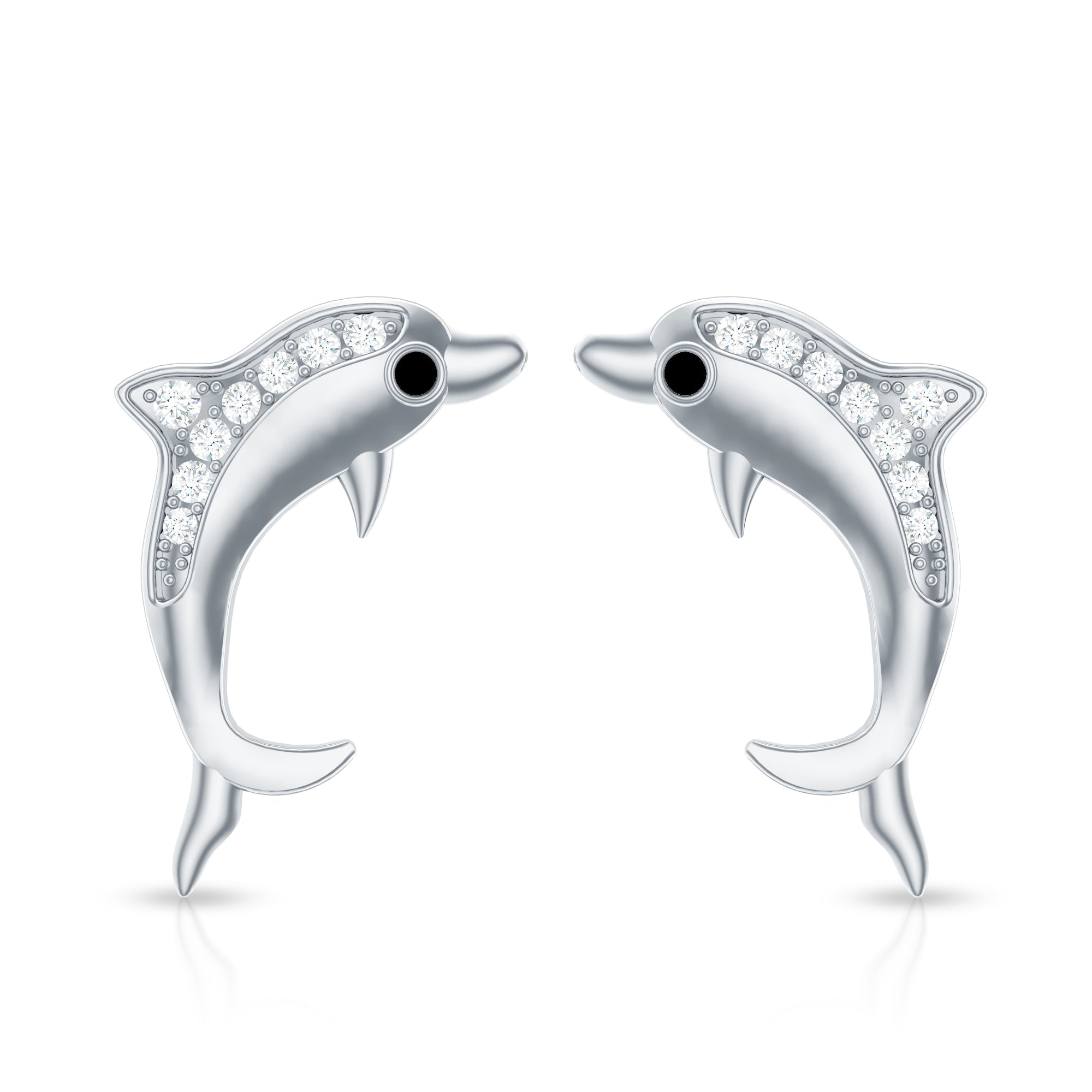 Cute Dolphin Stud Earrings with Moissanite