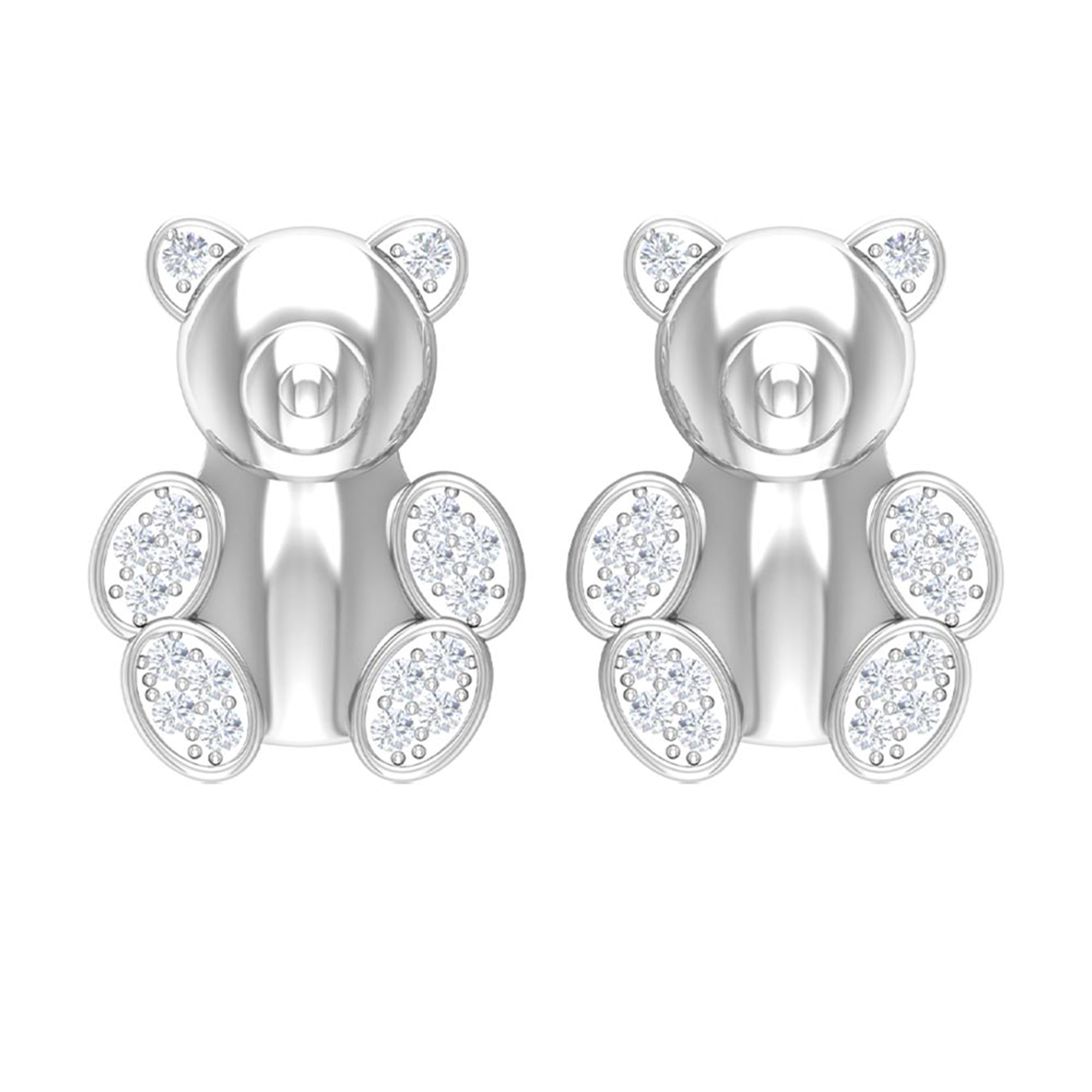Teddy Bear Stud Earrings for Women with Diamonds