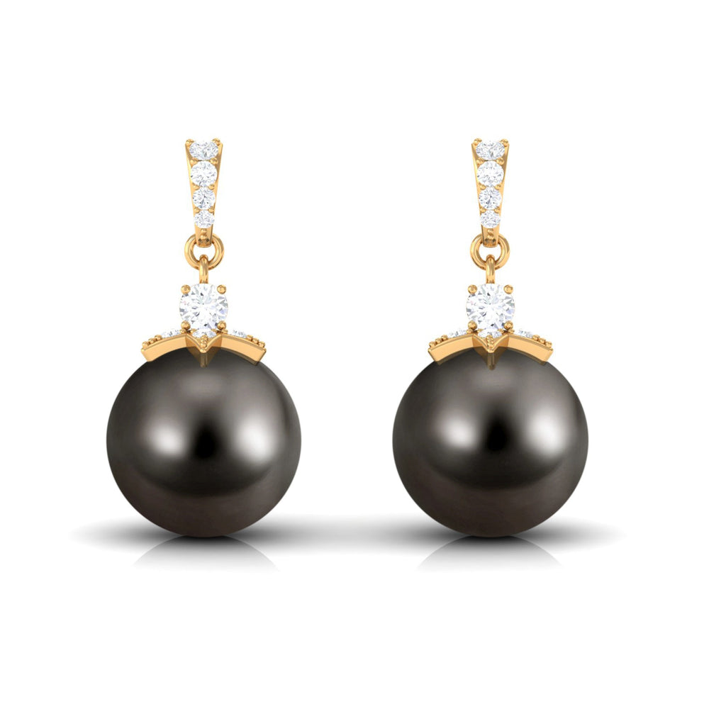 Cultured 16 Carat Black Tahitian Pearl Bridal Drop Earrings with Diamond