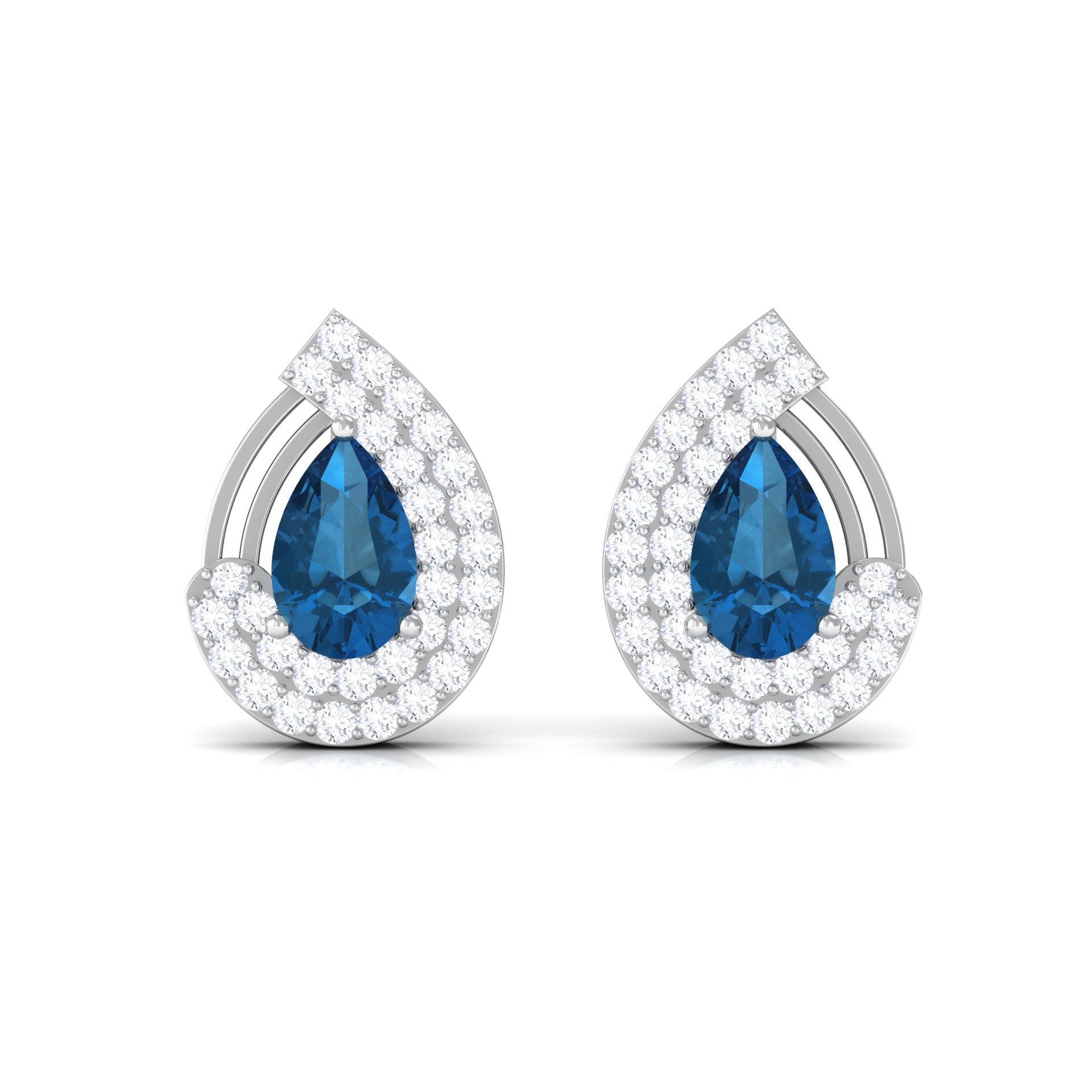Designer London Blue Topaz and Diamond Teardrop Stud Earrings