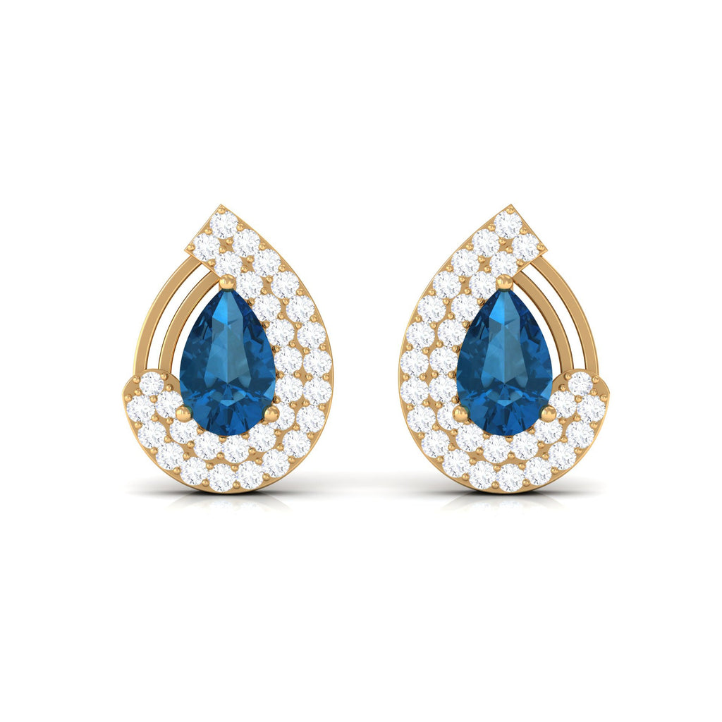 Designer London Blue Topaz and Diamond Teardrop Stud Earrings